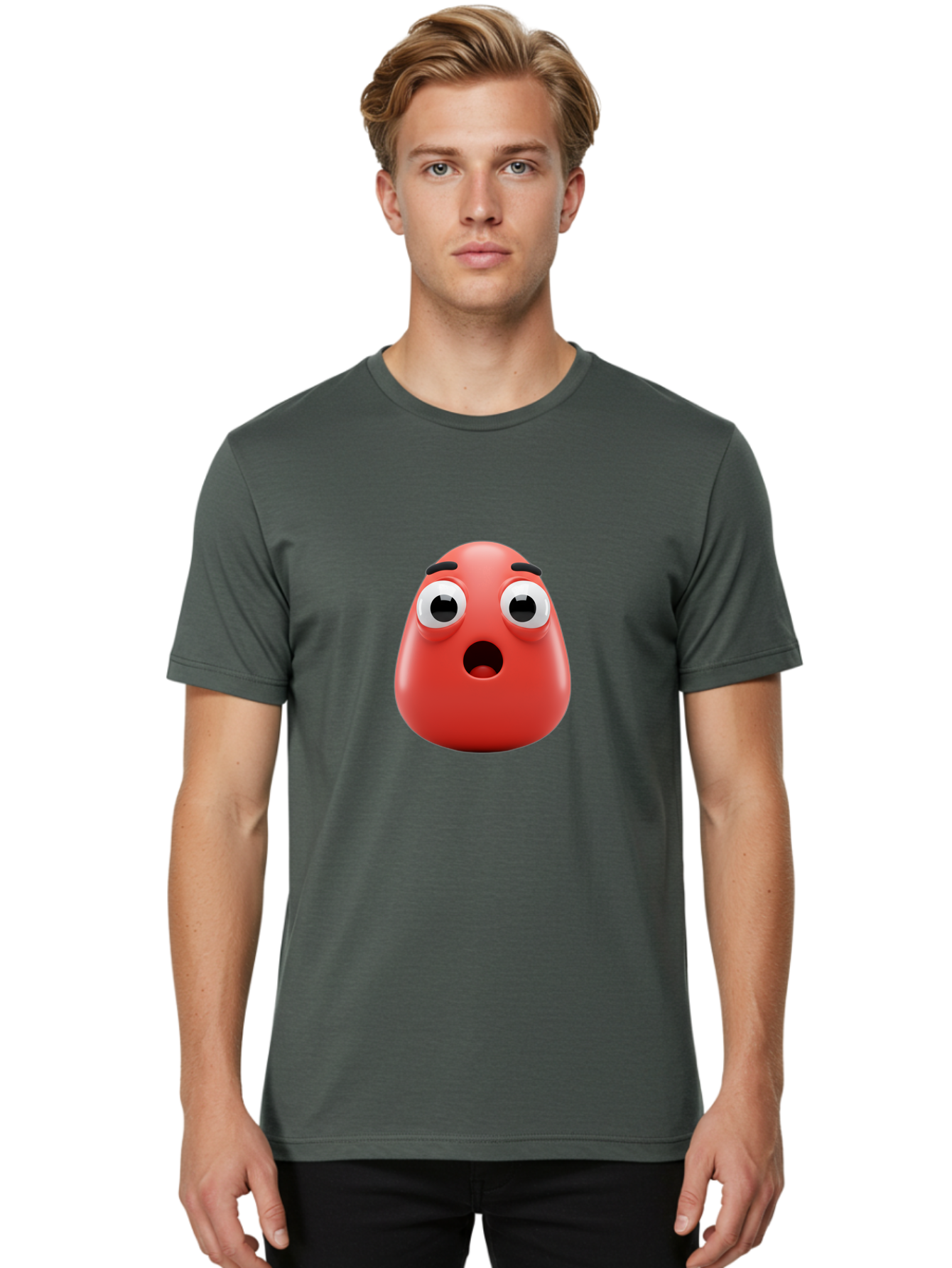 Shocked-Emoji Men'S Graphic Tee, 100% Cotton, Comfortable Casual Summer Wear, Machine Washable, Shocked Face, Surprised Expression, Cartoon Emoji, Red Color, Eyebrow Raised, Mouth Agape, Astonished Look, Funny Face, Emoticon, 3D Rendering, Bab393