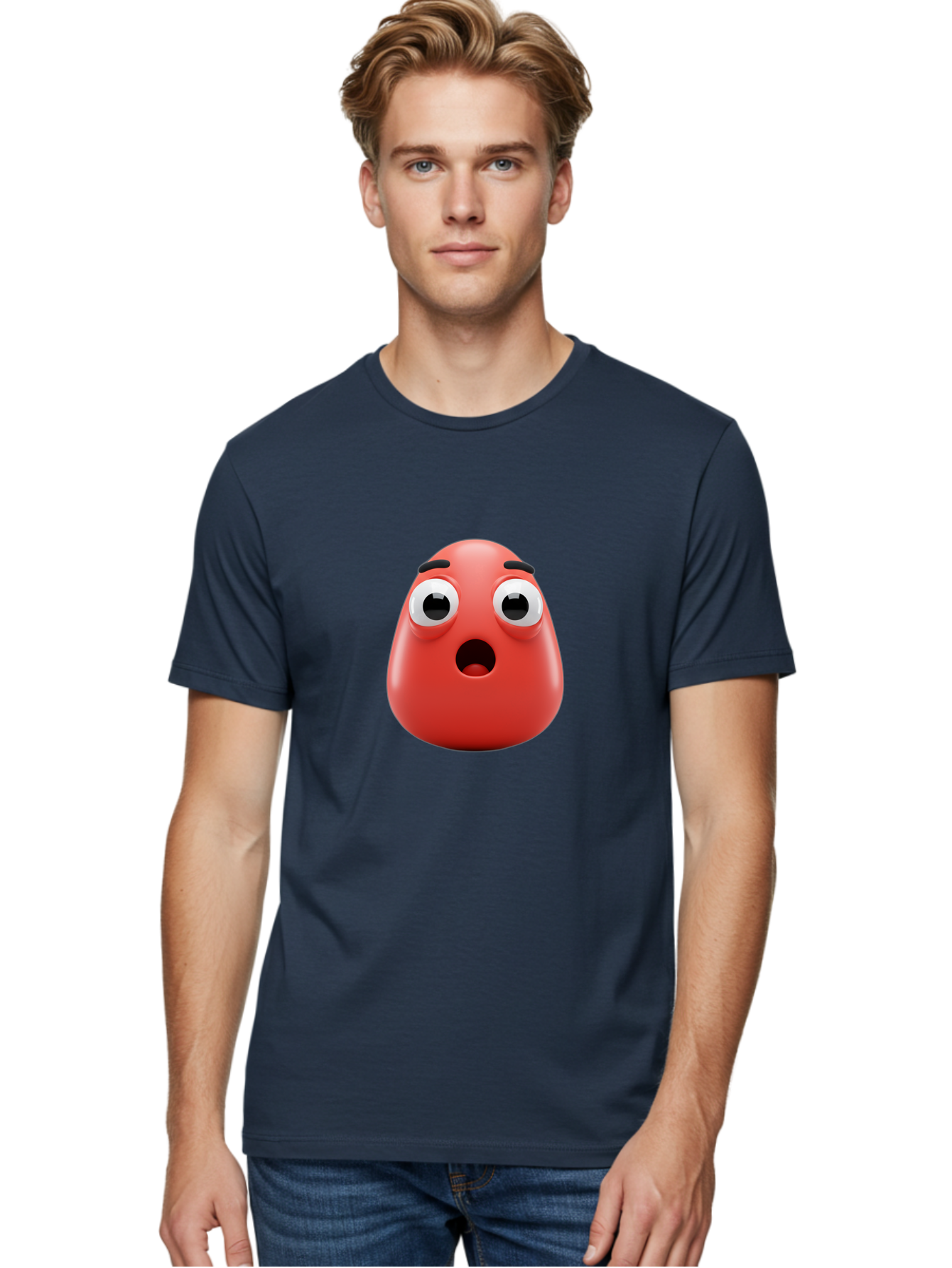 Shocked-Emoji Men'S Graphic Tee, 100% Cotton, Comfortable Casual Summer Wear, Machine Washable, Shocked Face, Surprised Expression, Cartoon Emoji, Red Color, Eyebrow Raised, Mouth Agape, Astonished Look, Funny Face, Emoticon, 3D Rendering, Bab393