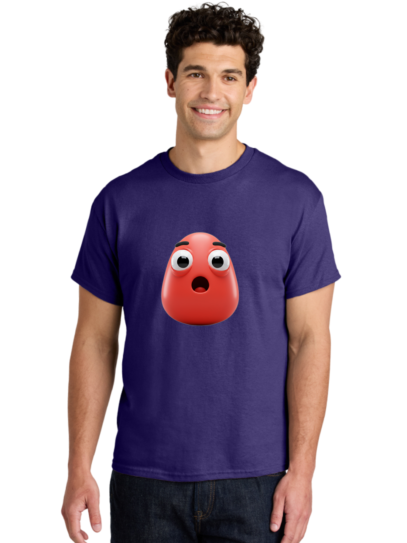 Shocked-Emoji Men'S Graphic Tee, 100% Cotton, Comfortable Casual Summer Wear, Machine Washable, Shocked Face, Surprised Expression, Cartoon Emoji, Red Color, Eyebrow Raised, Mouth Agape, Astonished Look, Funny Face, Emoticon, 3D Rendering, Bab393