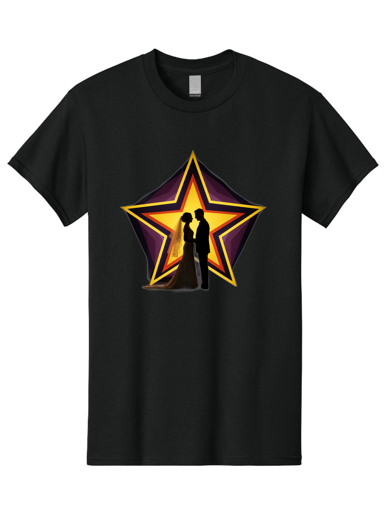 Silhouette-Couple-Star Men'S Graphic Tee, 100% Cotton, Comfortable Casual Summer Wear, Machine Washable, Newlywed Couple, Silhouetted Figures, Wedding Vows, Star Symbol, Love And Unity, Romantic Moment, Couple'S Love, Wedding Inspiration, Bab394