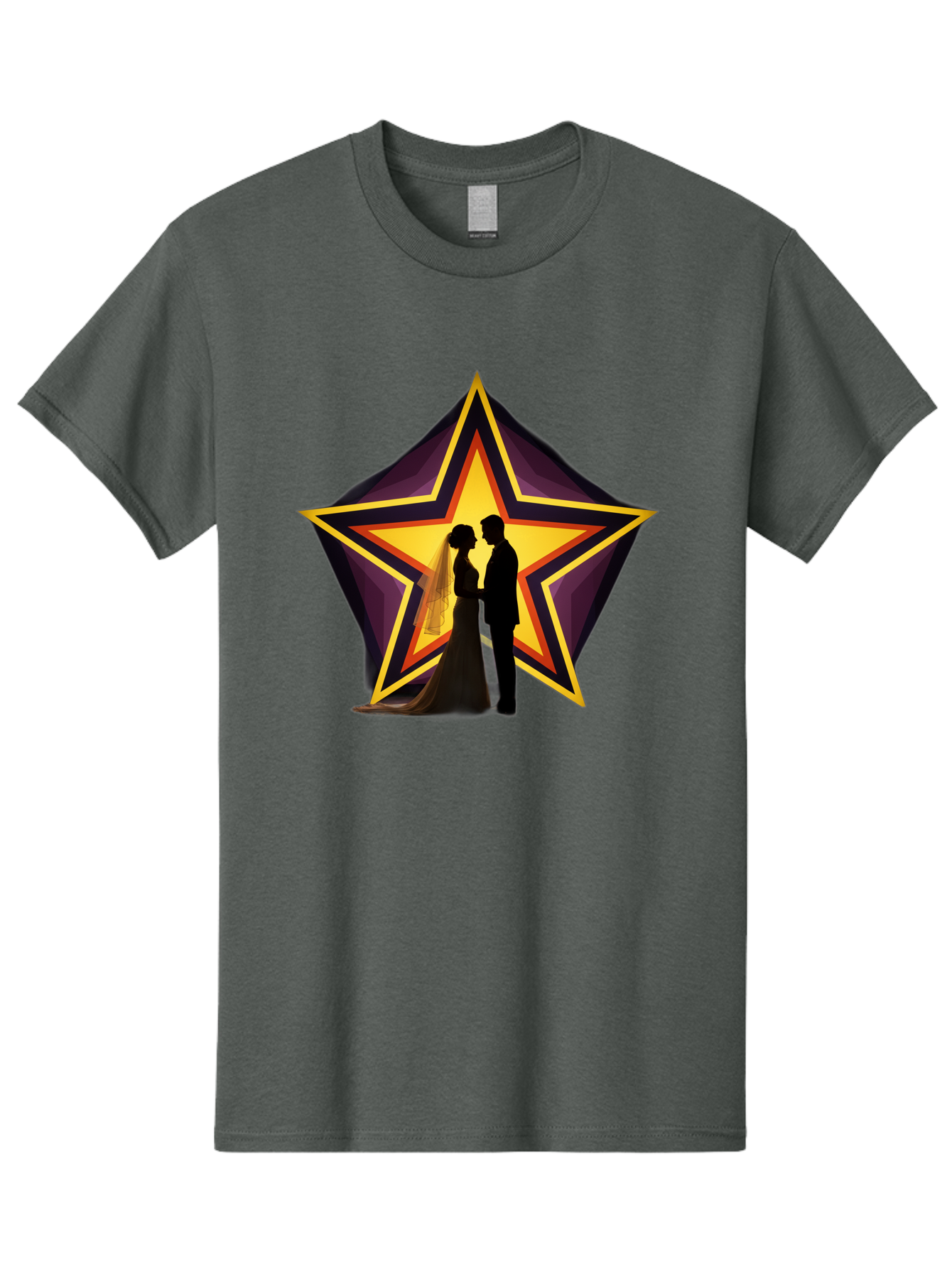 Silhouette-Couple-Star Men'S Graphic Tee, 100% Cotton, Comfortable Casual Summer Wear, Machine Washable, Newlywed Couple, Silhouetted Figures, Wedding Vows, Star Symbol, Love And Unity, Romantic Moment, Couple'S Love, Wedding Inspiration, Bab394