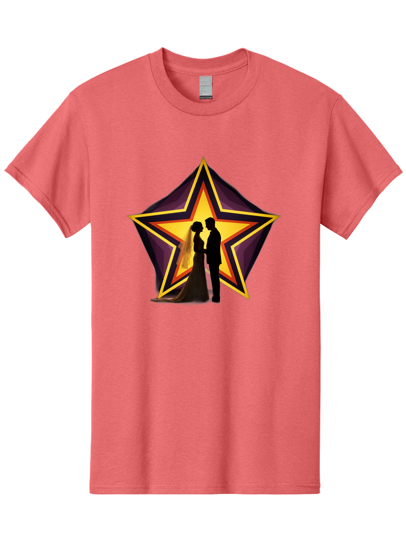 Silhouette-Couple-Star Men'S Graphic Tee, 100% Cotton, Comfortable Casual Summer Wear, Machine Washable, Newlywed Couple, Silhouetted Figures, Wedding Vows, Star Symbol, Love And Unity, Romantic Moment, Couple'S Love, Wedding Inspiration, Bab394