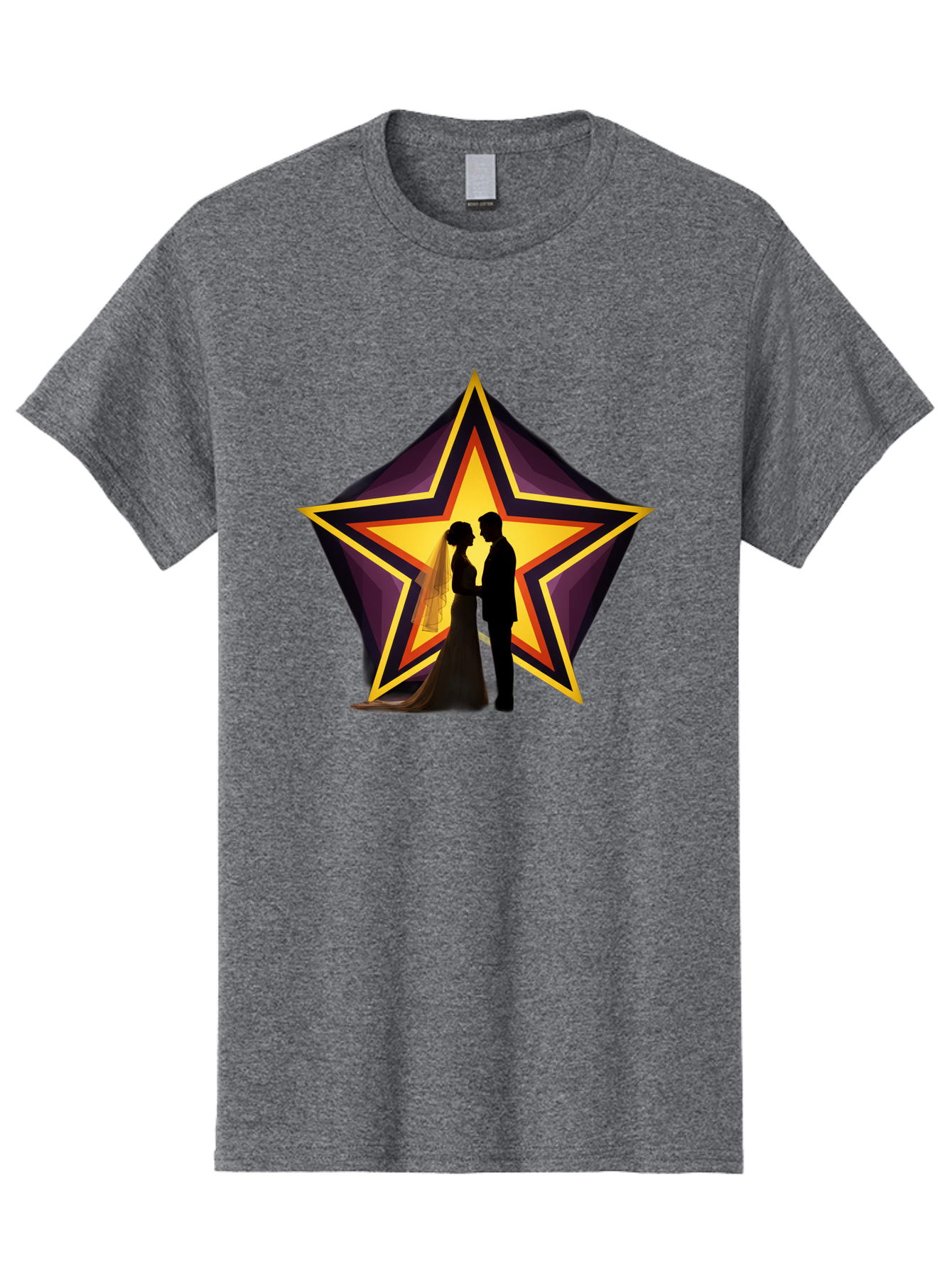 Silhouette-Couple-Star Men'S Graphic Tee, 100% Cotton, Comfortable Casual Summer Wear, Machine Washable, Newlywed Couple, Silhouetted Figures, Wedding Vows, Star Symbol, Love And Unity, Romantic Moment, Couple'S Love, Wedding Inspiration, Bab394