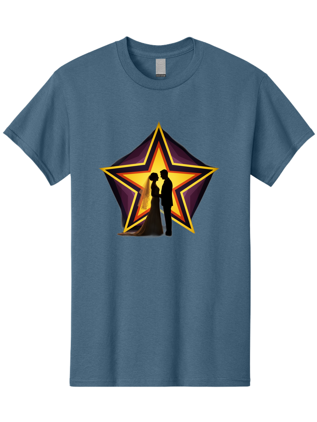 Silhouette-Couple-Star Men'S Graphic Tee, 100% Cotton, Comfortable Casual Summer Wear, Machine Washable, Newlywed Couple, Silhouetted Figures, Wedding Vows, Star Symbol, Love And Unity, Romantic Moment, Couple'S Love, Wedding Inspiration, Bab394
