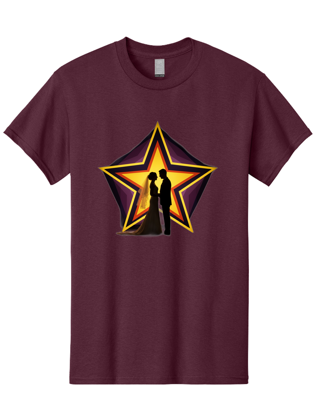 Silhouette-Couple-Star Men'S Graphic Tee, 100% Cotton, Comfortable Casual Summer Wear, Machine Washable, Newlywed Couple, Silhouetted Figures, Wedding Vows, Star Symbol, Love And Unity, Romantic Moment, Couple'S Love, Wedding Inspiration, Bab394