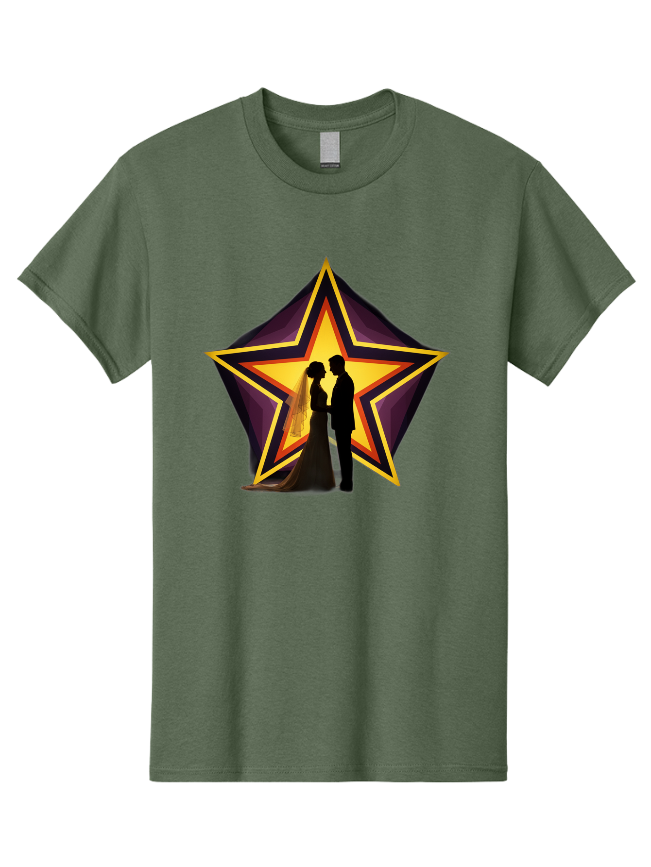 Silhouette-Couple-Star Men'S Graphic Tee, 100% Cotton, Comfortable Casual Summer Wear, Machine Washable, Newlywed Couple, Silhouetted Figures, Wedding Vows, Star Symbol, Love And Unity, Romantic Moment, Couple'S Love, Wedding Inspiration, Bab394