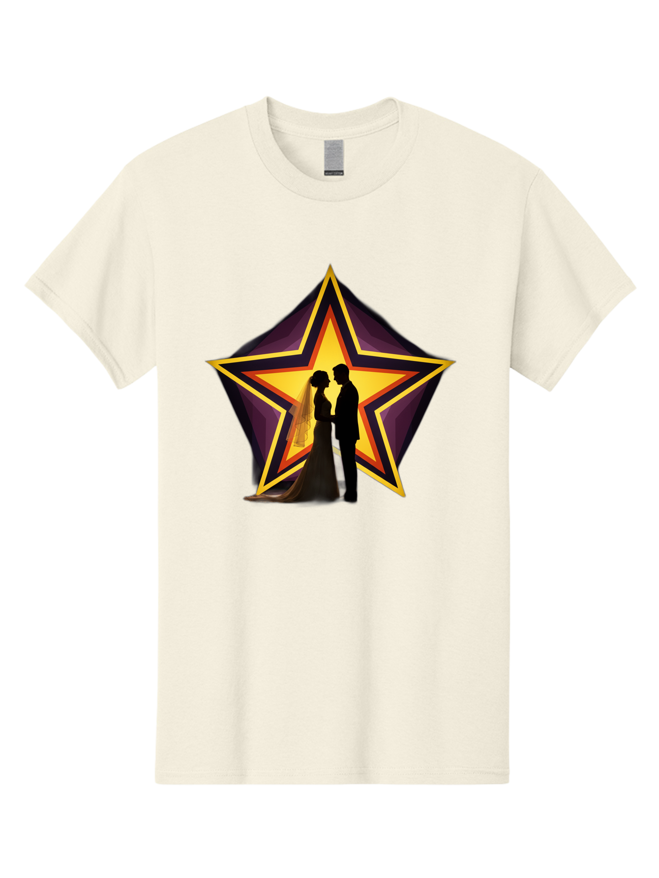 Silhouette-Couple-Star Men'S Graphic Tee, 100% Cotton, Comfortable Casual Summer Wear, Machine Washable, Newlywed Couple, Silhouetted Figures, Wedding Vows, Star Symbol, Love And Unity, Romantic Moment, Couple'S Love, Wedding Inspiration, Bab394