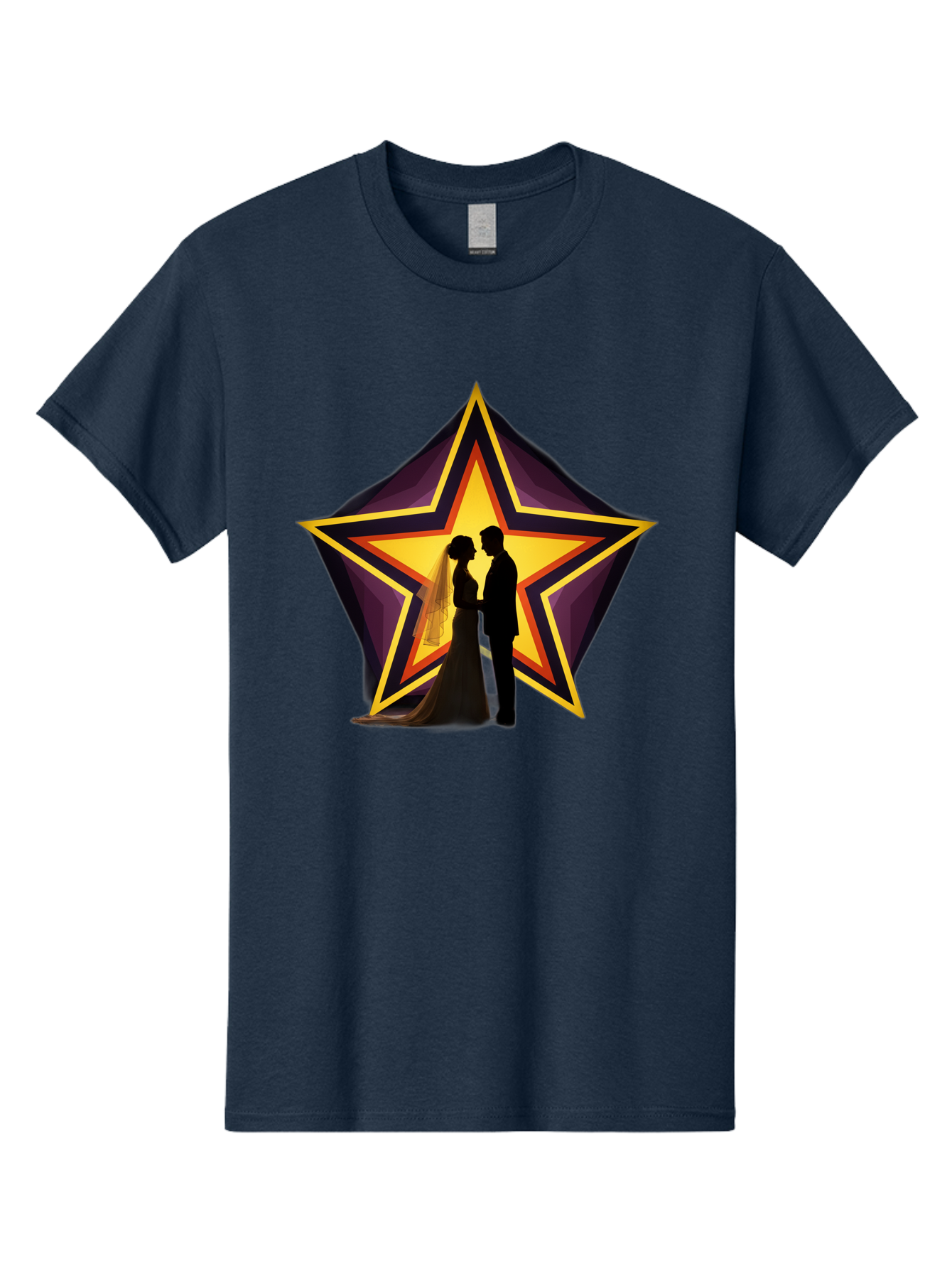 Silhouette-Couple-Star Men'S Graphic Tee, 100% Cotton, Comfortable Casual Summer Wear, Machine Washable, Newlywed Couple, Silhouetted Figures, Wedding Vows, Star Symbol, Love And Unity, Romantic Moment, Couple'S Love, Wedding Inspiration, Bab394