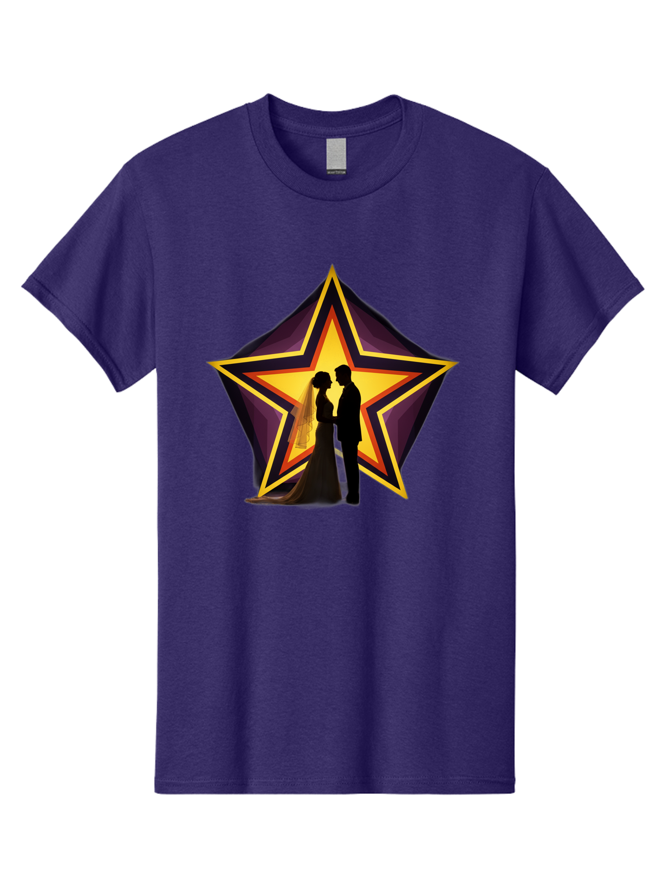 Silhouette-Couple-Star Men'S Graphic Tee, 100% Cotton, Comfortable Casual Summer Wear, Machine Washable, Newlywed Couple, Silhouetted Figures, Wedding Vows, Star Symbol, Love And Unity, Romantic Moment, Couple'S Love, Wedding Inspiration, Bab394