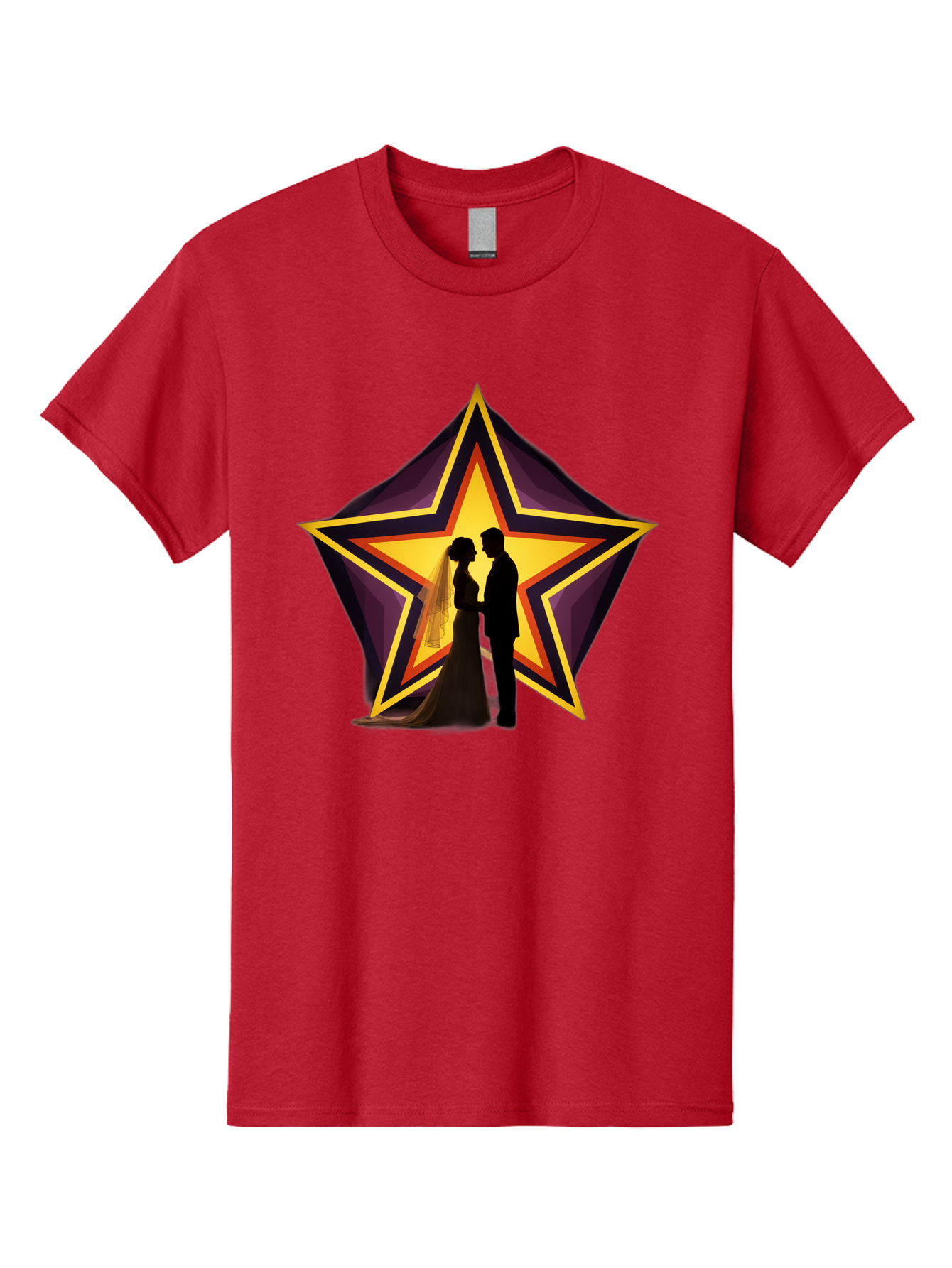 Silhouette-Couple-Star Men'S Graphic Tee, 100% Cotton, Comfortable Casual Summer Wear, Machine Washable, Newlywed Couple, Silhouetted Figures, Wedding Vows, Star Symbol, Love And Unity, Romantic Moment, Couple'S Love, Wedding Inspiration, Bab394