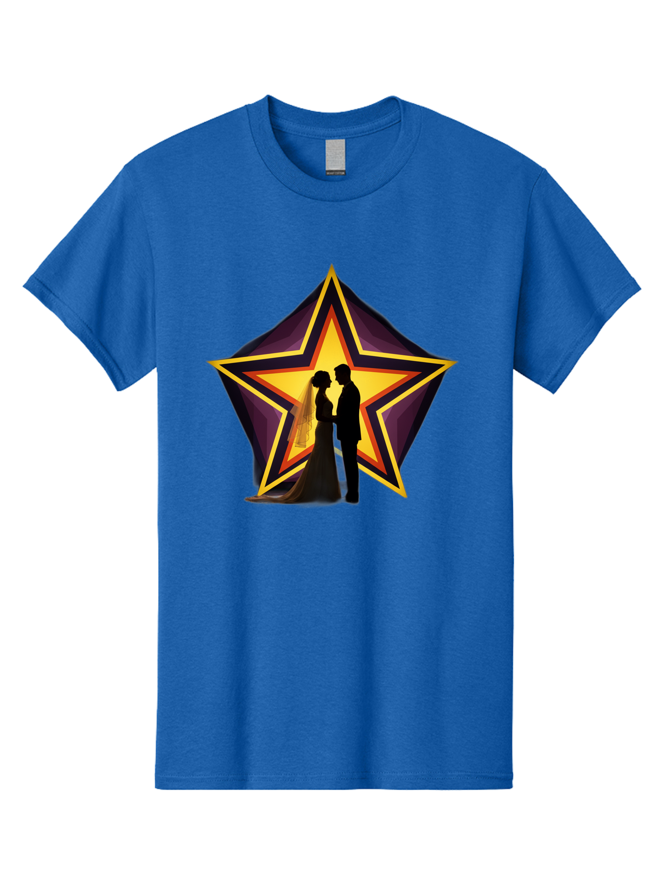 Silhouette-Couple-Star Men'S Graphic Tee, 100% Cotton, Comfortable Casual Summer Wear, Machine Washable, Newlywed Couple, Silhouetted Figures, Wedding Vows, Star Symbol, Love And Unity, Romantic Moment, Couple'S Love, Wedding Inspiration, Bab394