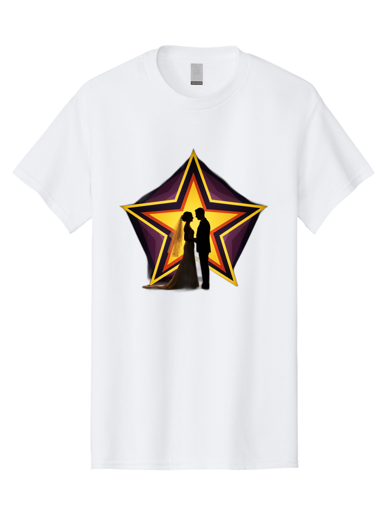 Silhouette-Couple-Star Men'S Graphic Tee, 100% Cotton, Comfortable Casual Summer Wear, Machine Washable, Newlywed Couple, Silhouetted Figures, Wedding Vows, Star Symbol, Love And Unity, Romantic Moment, Couple'S Love, Wedding Inspiration, Bab394