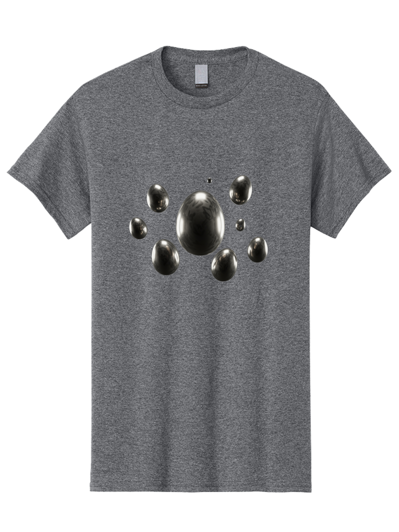 Silver-Egg Men'S Graphic Tee, 100% Cotton, Comfortable Casual Summer Wear, Machine Washable, Silver Bubbles, Shiny Spheres, Reflective Surfaces, Metallic Sheen, Bubble Cluster, Futuristic Design, Modern Elements, Abstract Shapes, 3D Rendering Bab395