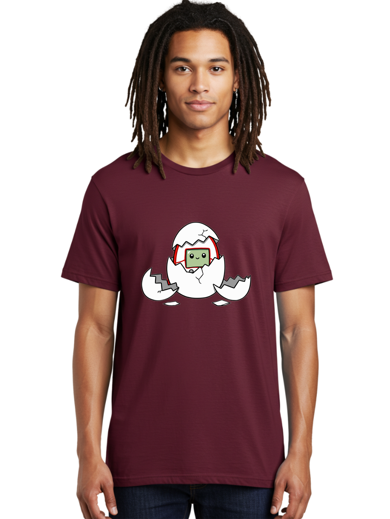 Sim-Card-Hatching Men'S Graphic Tee, 100% Cotton, Comfortable Casual Summer Wear, Machine Washable, Sim Card Hatching From Egg, Cartoon Character, Digital Technology, Telecommunications, Cute Illustration, Broken Eggshell, New Beginnings Bab396