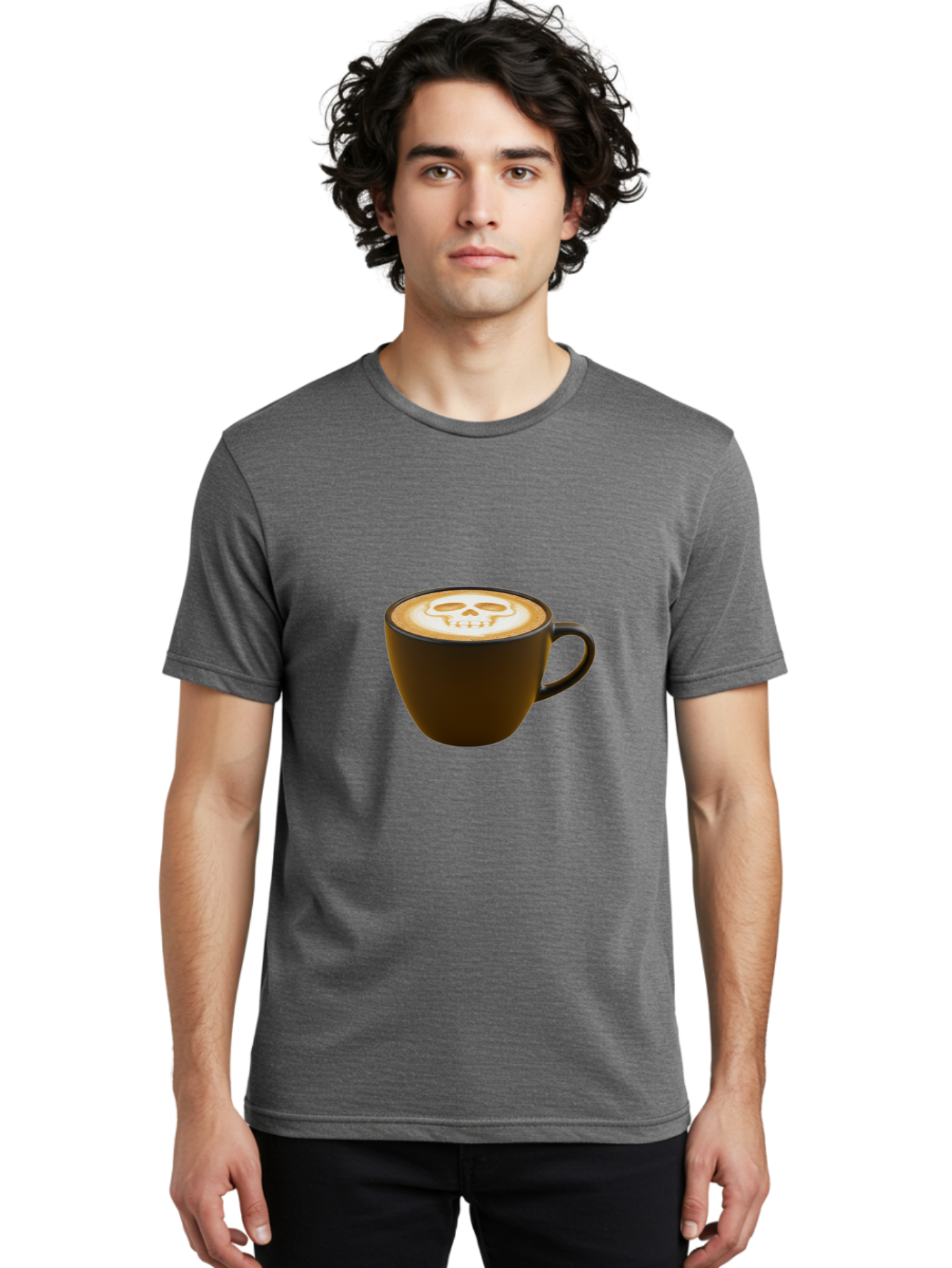 Skull-Coffee Men'S Graphic Tee, 100% Cotton, Comfortable Casual Summer Wear, Machine Washable, Latte Art, Coffee Design, Skull Pattern, Creative Coffee Art, Unique Latte Design, Coffee Culture, Foam Art, Barista Skills Bab397