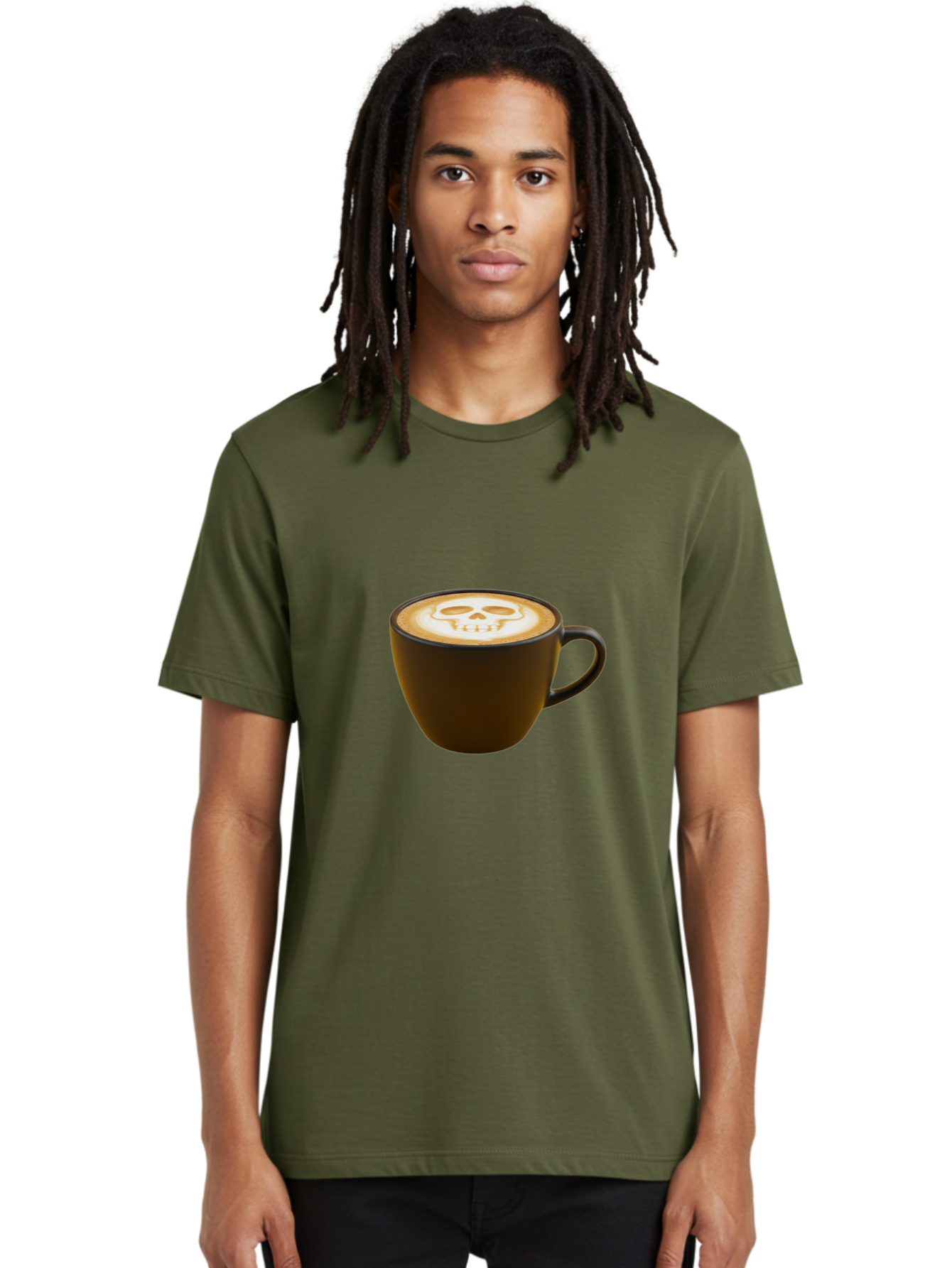 Skull-Coffee Men'S Graphic Tee, 100% Cotton, Comfortable Casual Summer Wear, Machine Washable, Latte Art, Coffee Design, Skull Pattern, Creative Coffee Art, Unique Latte Design, Coffee Culture, Foam Art, Barista Skills Bab397