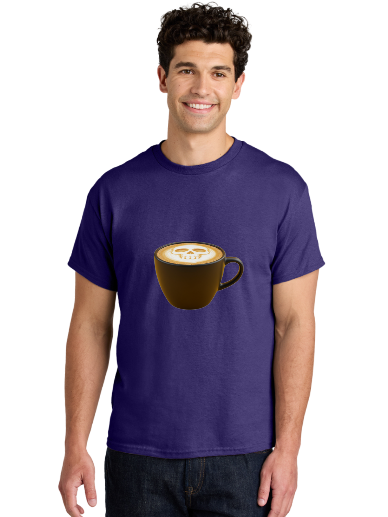 Skull-Coffee Men'S Graphic Tee, 100% Cotton, Comfortable Casual Summer Wear, Machine Washable, Latte Art, Coffee Design, Skull Pattern, Creative Coffee Art, Unique Latte Design, Coffee Culture, Foam Art, Barista Skills Bab397