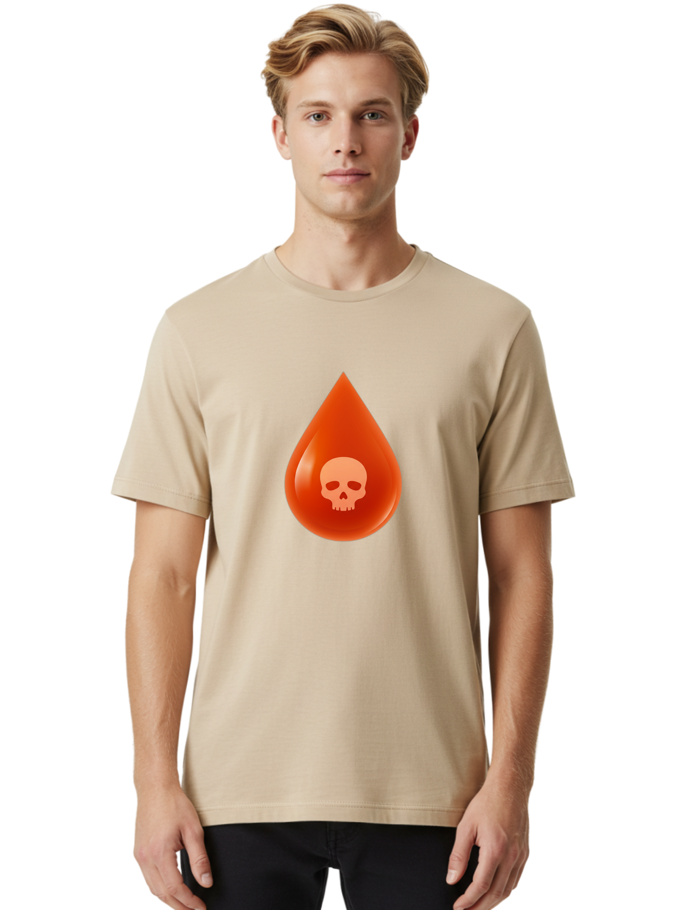 Skull-Drop Men'S Graphic Tee, 100% Cotton, Comfortable Casual Summer Wear, Machine Washable, Skull Symbol, Poison Warning, Danger Sign, Toxic Liquid, Hazardous Substance, Danger Alert, Warning Sign Bab398
