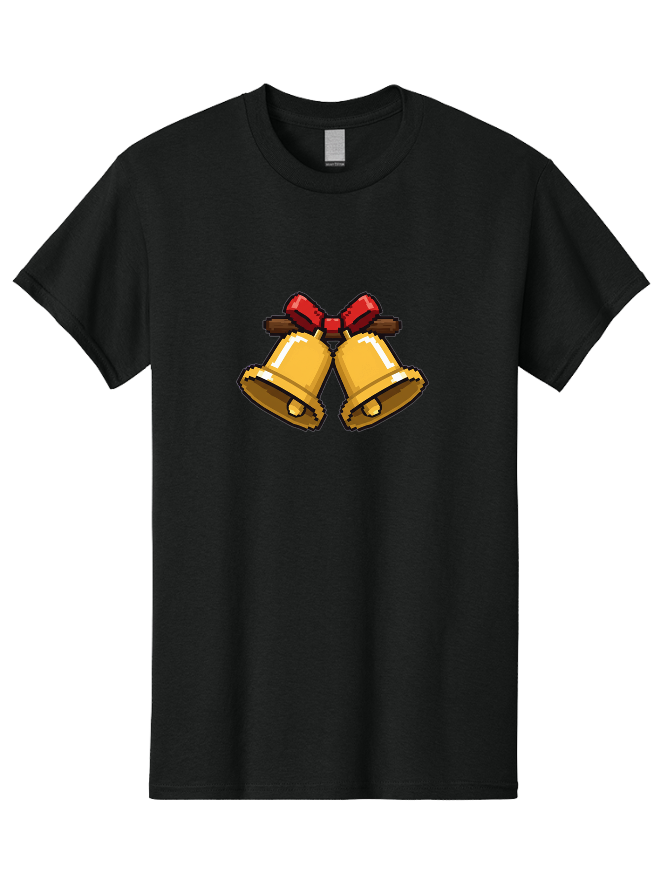 Sleigh-Bells Men'S Graphic Tee, 100% Cotton, Comfortable Casual Summer Wear, Machine Washable, Gold Bells, Christmas Decorations, Festive Decor, Holiday Cheer, Jingling Bells, Red Bow, Christmas Symbolism, Winter Wonderland, Seasonal Greetings Bab399