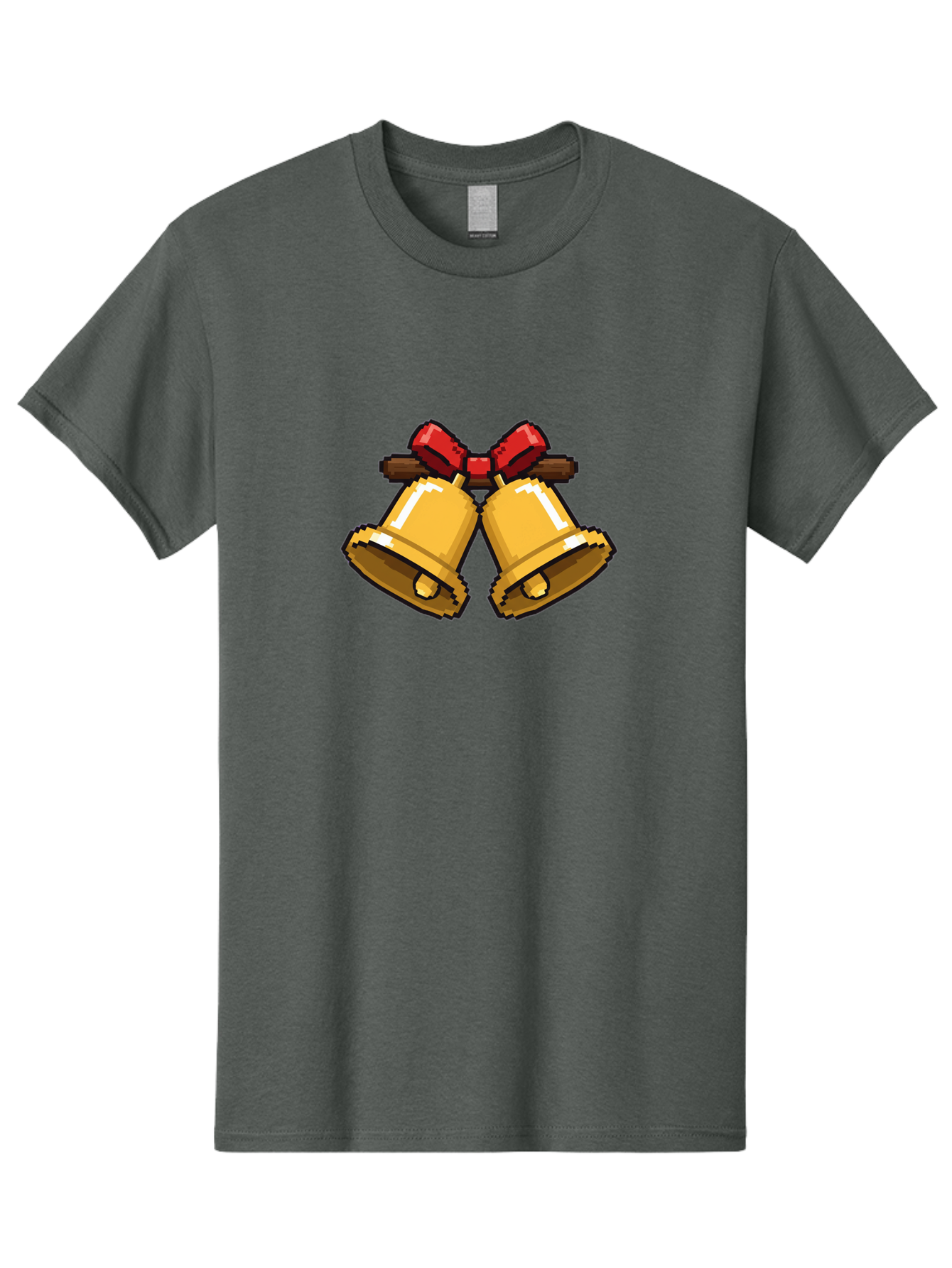 Sleigh-Bells Men'S Graphic Tee, 100% Cotton, Comfortable Casual Summer Wear, Machine Washable, Gold Bells, Christmas Decorations, Festive Decor, Holiday Cheer, Jingling Bells, Red Bow, Christmas Symbolism, Winter Wonderland, Seasonal Greetings Bab399