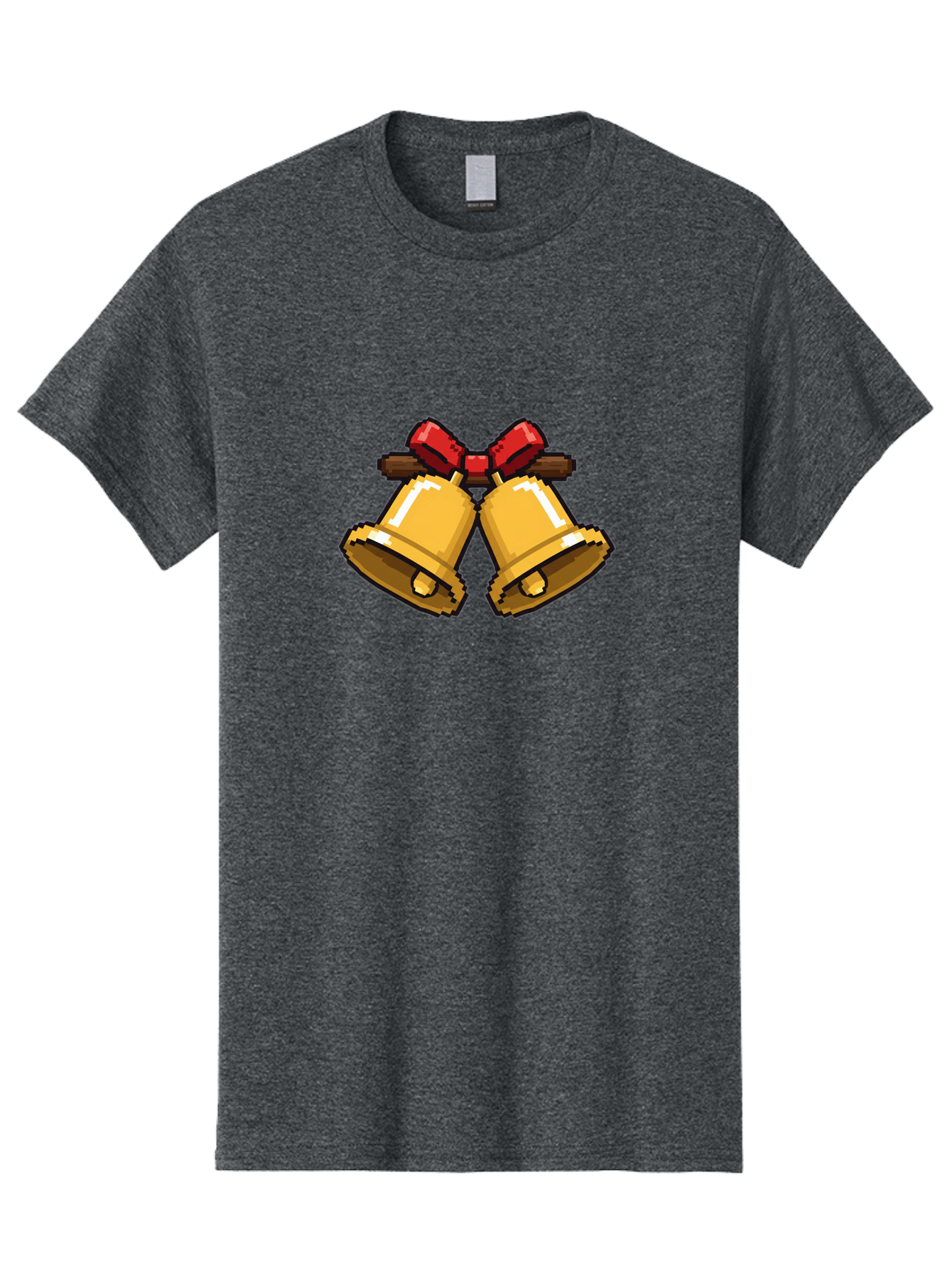Sleigh-Bells Men'S Graphic Tee, 100% Cotton, Comfortable Casual Summer Wear, Machine Washable, Gold Bells, Christmas Decorations, Festive Decor, Holiday Cheer, Jingling Bells, Red Bow, Christmas Symbolism, Winter Wonderland, Seasonal Greetings Bab399