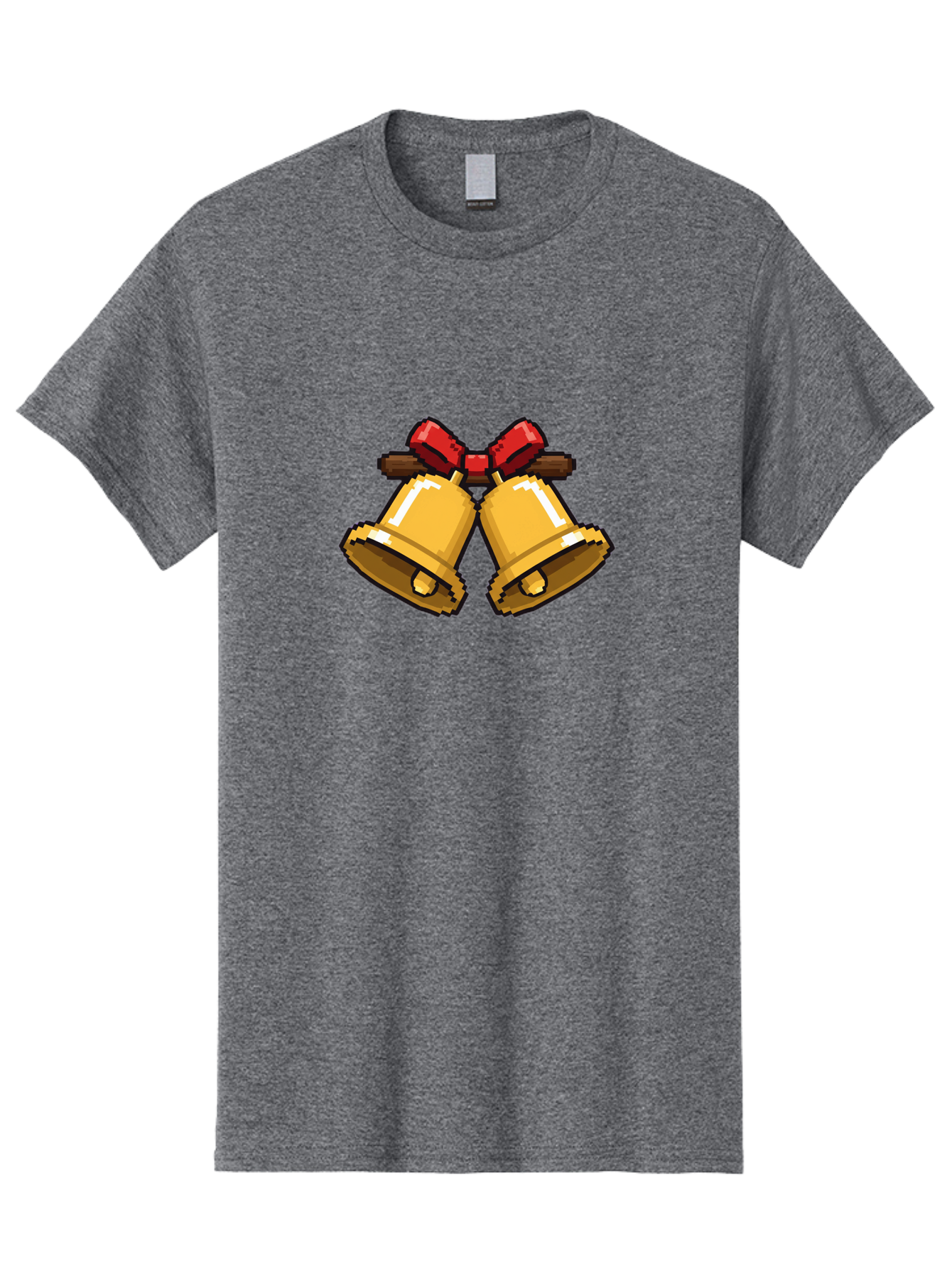 Sleigh-Bells Men'S Graphic Tee, 100% Cotton, Comfortable Casual Summer Wear, Machine Washable, Gold Bells, Christmas Decorations, Festive Decor, Holiday Cheer, Jingling Bells, Red Bow, Christmas Symbolism, Winter Wonderland, Seasonal Greetings Bab399