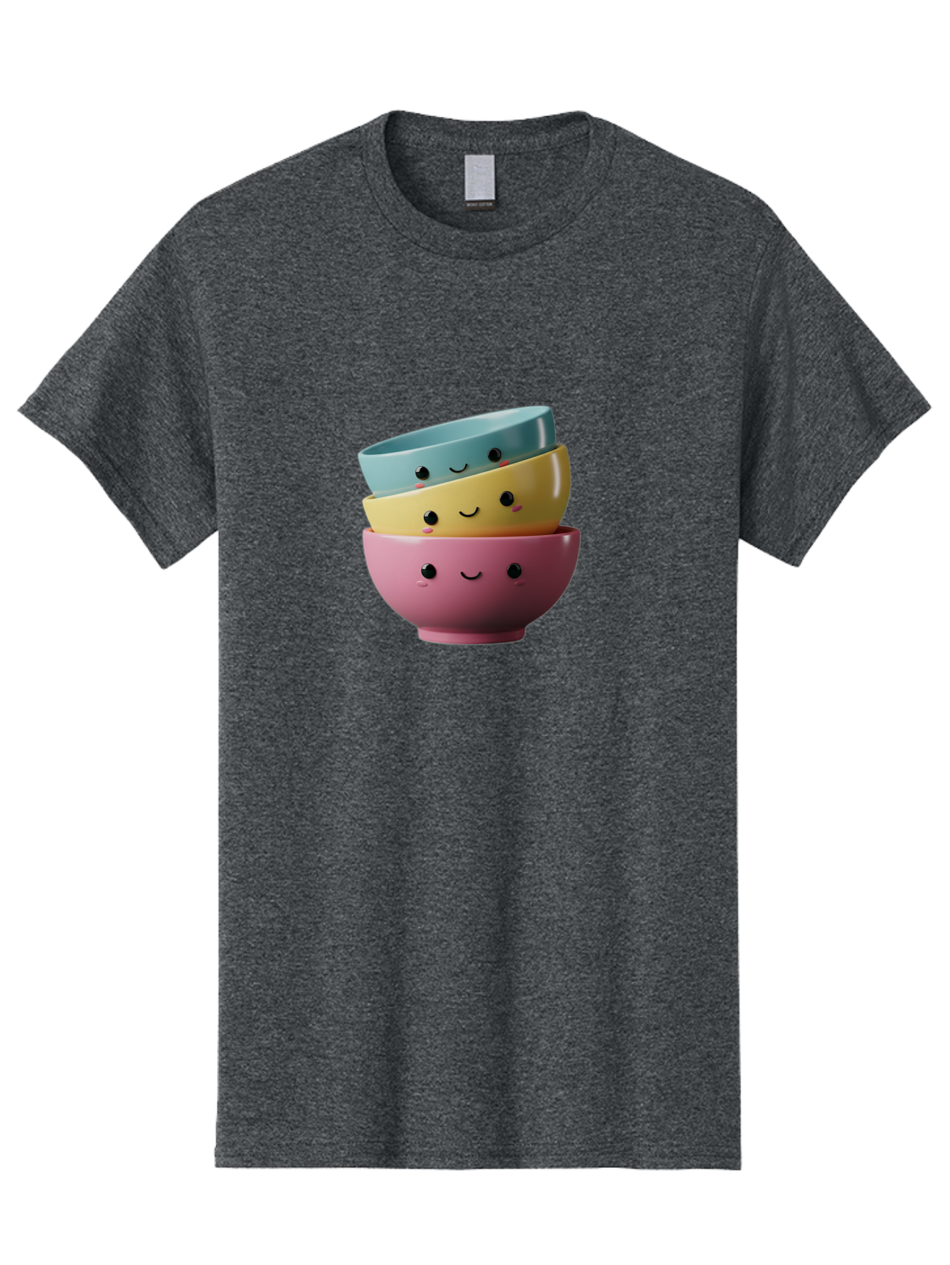 Smiley-Bowls-1 Men'S Graphic Tee, 100% Cotton, Comfortable Casual Summer Wear, Machine Washable, Stacked Bowls, Colorful Kitchenware, Smiling Faces, Cute Ceramics, Pastel Colors, Adorable Design, Happy Kitchen, Playful Tableware Bab401