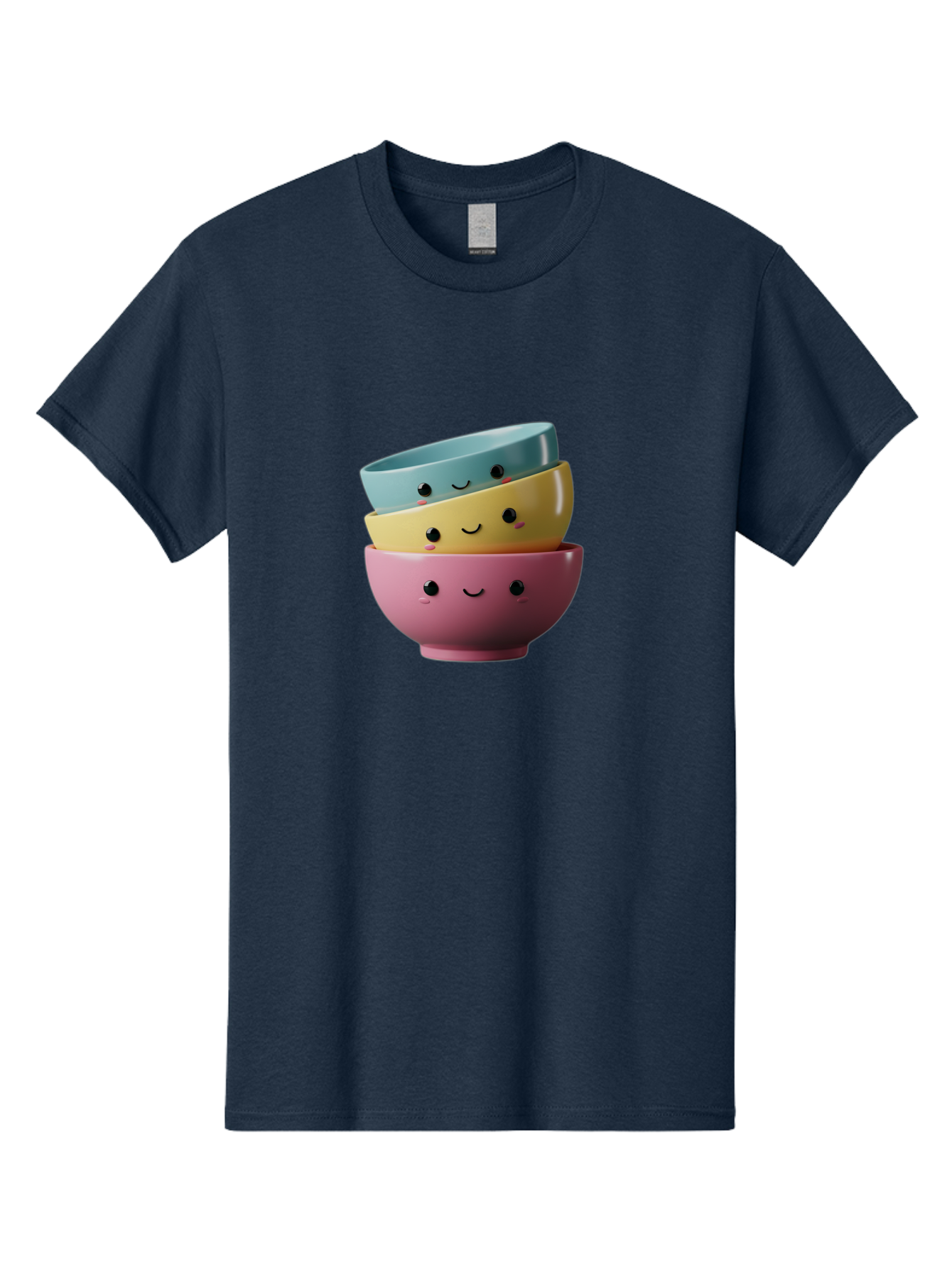 Smiley-Bowls-1 Men'S Graphic Tee, 100% Cotton, Comfortable Casual Summer Wear, Machine Washable, Stacked Bowls, Colorful Kitchenware, Smiling Faces, Cute Ceramics, Pastel Colors, Adorable Design, Happy Kitchen, Playful Tableware Bab401
