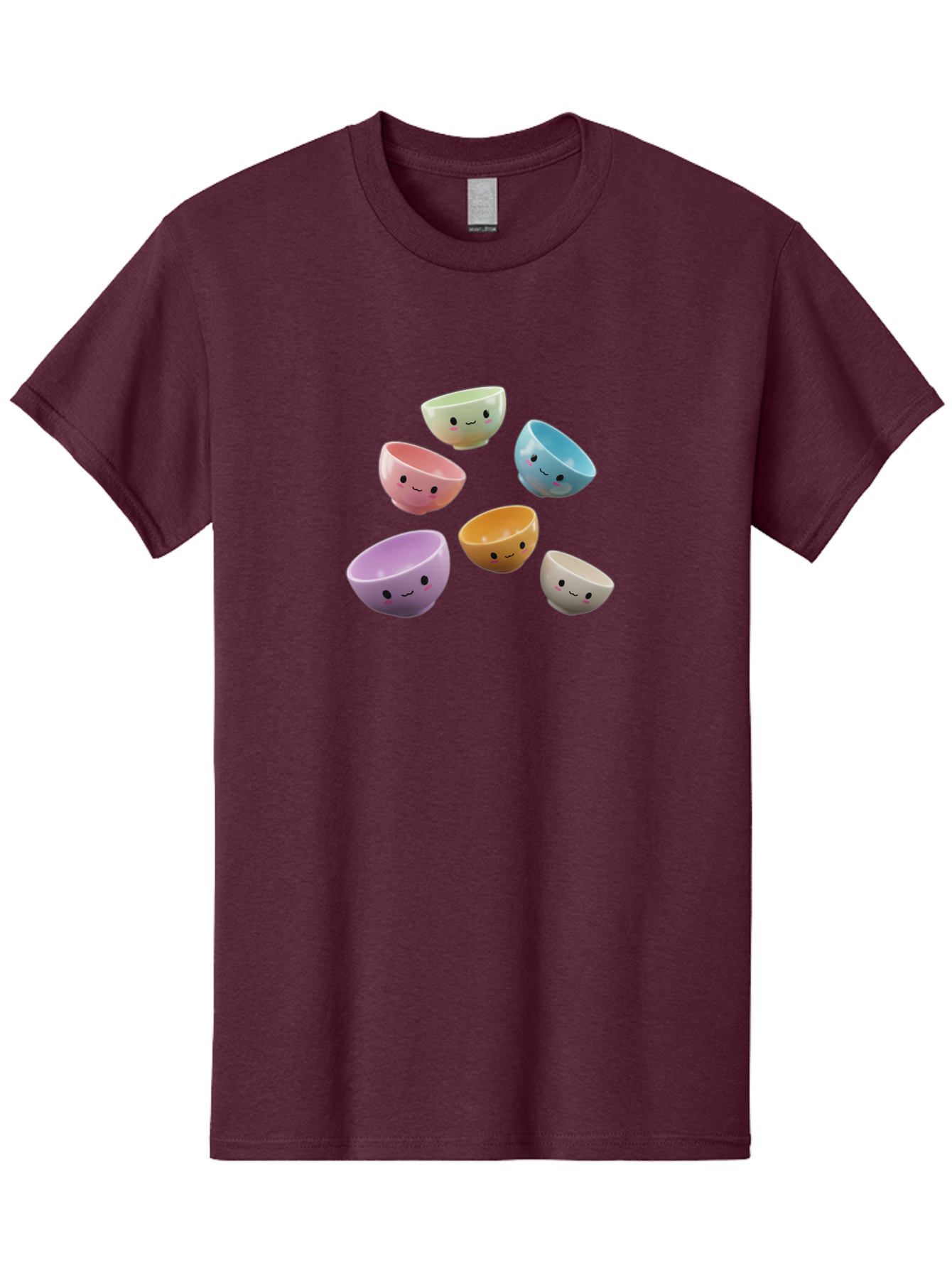 Smiley-Bowls-2 Men'S Graphic Tee, 100% Cotton, Comfortable Casual Summer Wear, Machine Washable, Pastel-Colored Bowls, Cute Faces, Smiling Bowls, Kawaii, Adorable Kitchenware, Colorful Tableware, Whimsical Design, Happy Faces, Ceramic Bowls Bab402