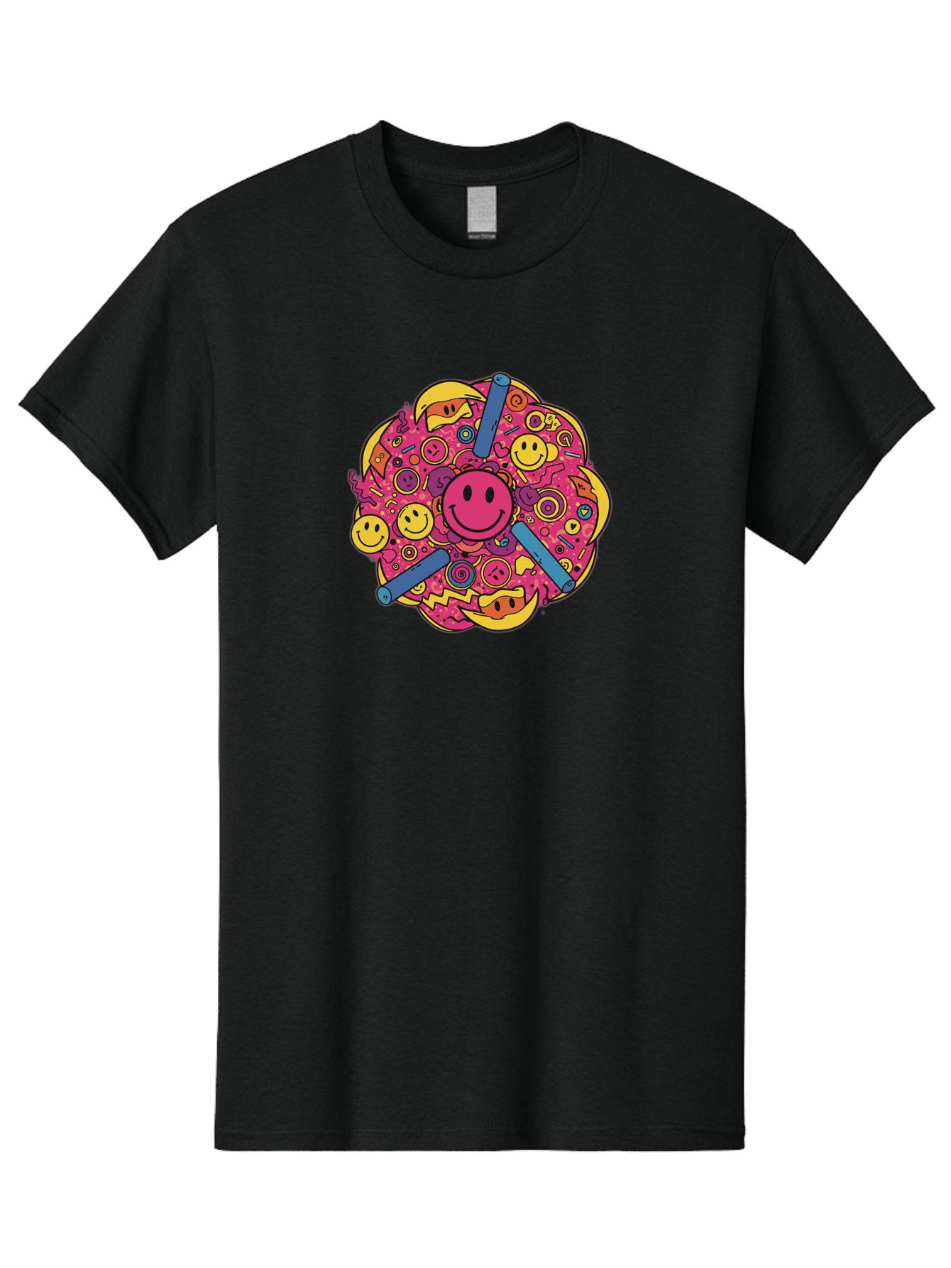 Smiley-Face-Collage Men'S Graphic Tee, 100% Cotton, Comfortable Casual Summer Wear, Machine Washable, Happy Face, Smiling Symbols, Retro Pop Art, Vibrant Illustrations, Playful Design, Colorful Graphics, Fun Emojis, Doodle Art, Happy Vibes, Bab404