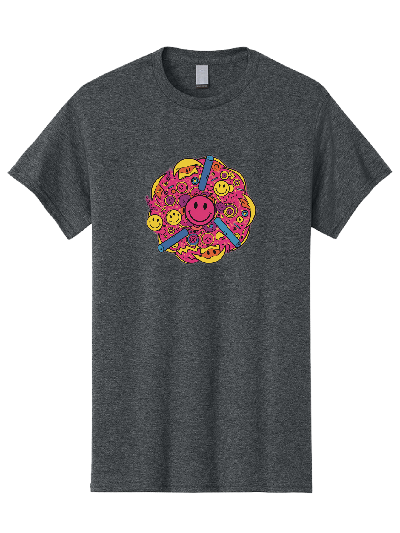 Smiley-Face-Collage Men'S Graphic Tee, 100% Cotton, Comfortable Casual Summer Wear, Machine Washable, Happy Face, Smiling Symbols, Retro Pop Art, Vibrant Illustrations, Playful Design, Colorful Graphics, Fun Emojis, Doodle Art, Happy Vibes, Bab404