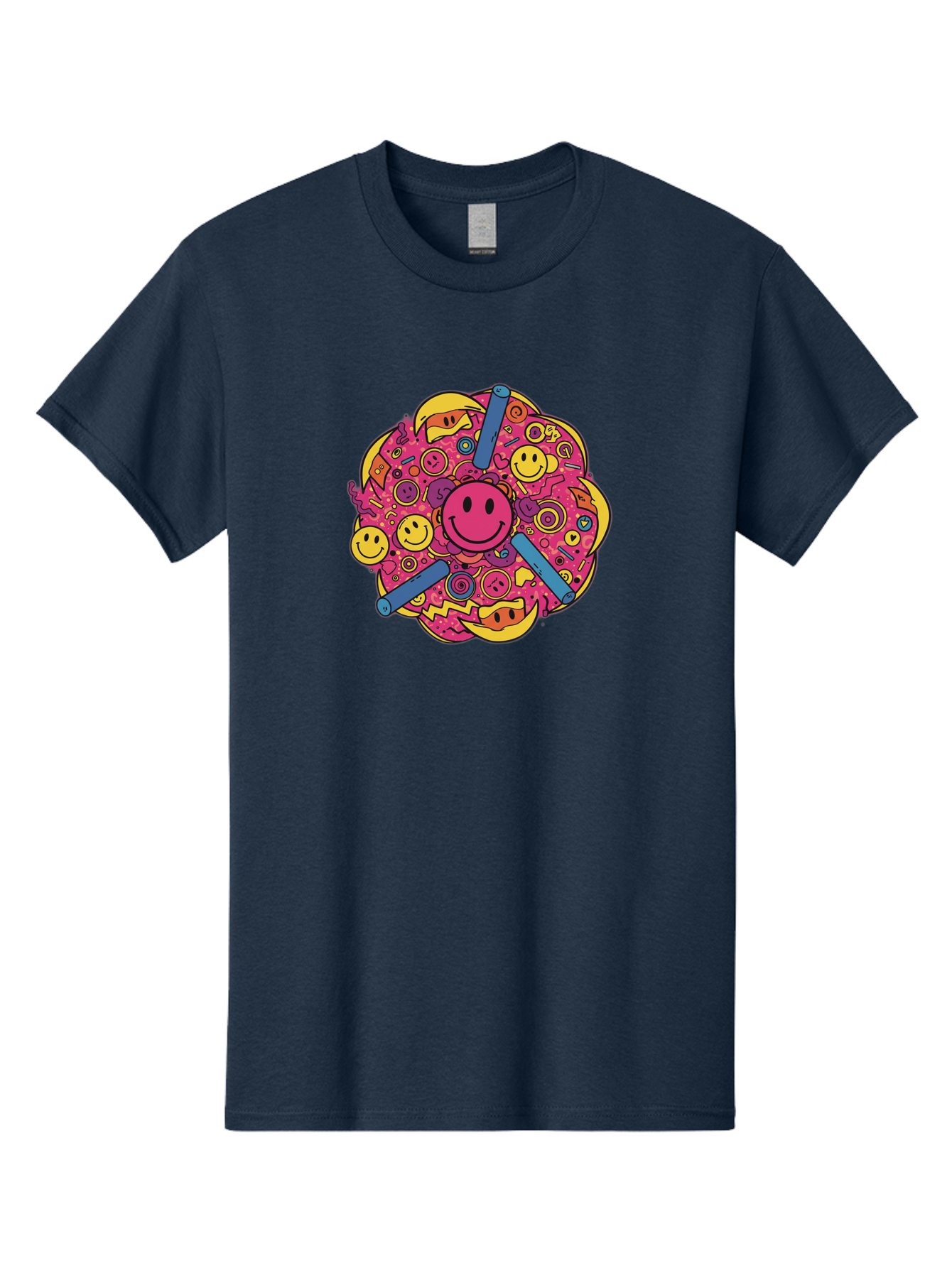 Smiley-Face-Collage Men'S Graphic Tee, 100% Cotton, Comfortable Casual Summer Wear, Machine Washable, Happy Face, Smiling Symbols, Retro Pop Art, Vibrant Illustrations, Playful Design, Colorful Graphics, Fun Emojis, Doodle Art, Happy Vibes, Bab404
