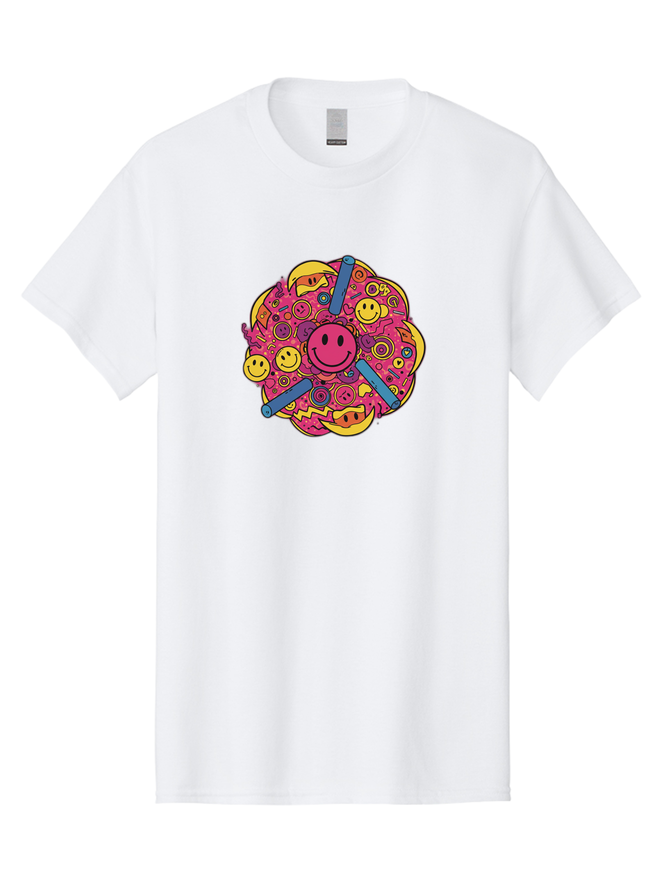 Smiley-Face-Collage Men'S Graphic Tee, 100% Cotton, Comfortable Casual Summer Wear, Machine Washable, Happy Face, Smiling Symbols, Retro Pop Art, Vibrant Illustrations, Playful Design, Colorful Graphics, Fun Emojis, Doodle Art, Happy Vibes, Bab404