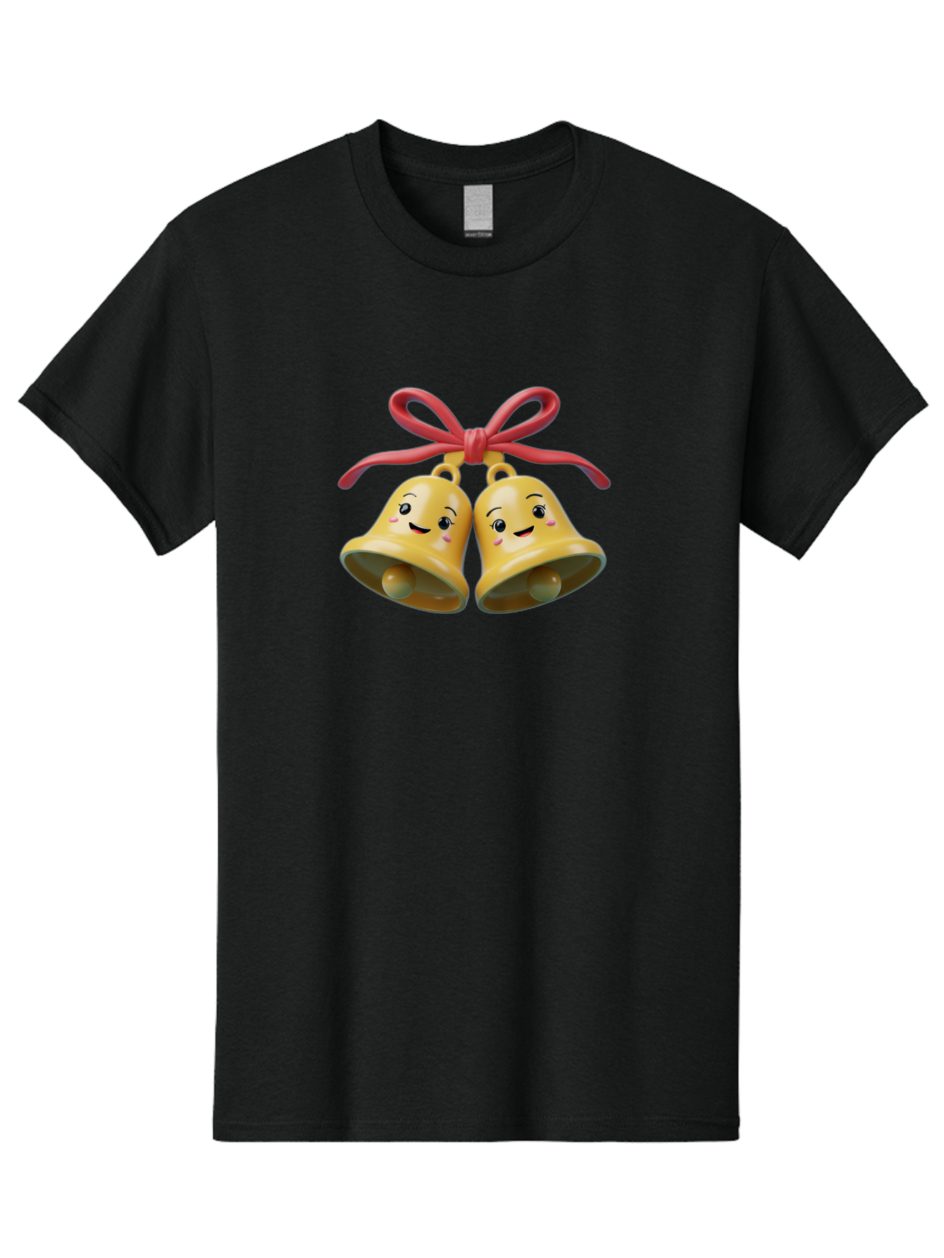 Smiling-Bells Men'S Graphic Tee, 100% Cotton, Comfortable Casual Summer Wear, Machine Washable, Smiling Bells, Cute Cartoon Characters, Festive Decorations, Joyful Atmosphere, Happy Emotions, Shiny Yellow Bells, Red Ribbon, Holiday Cheer, Bab405