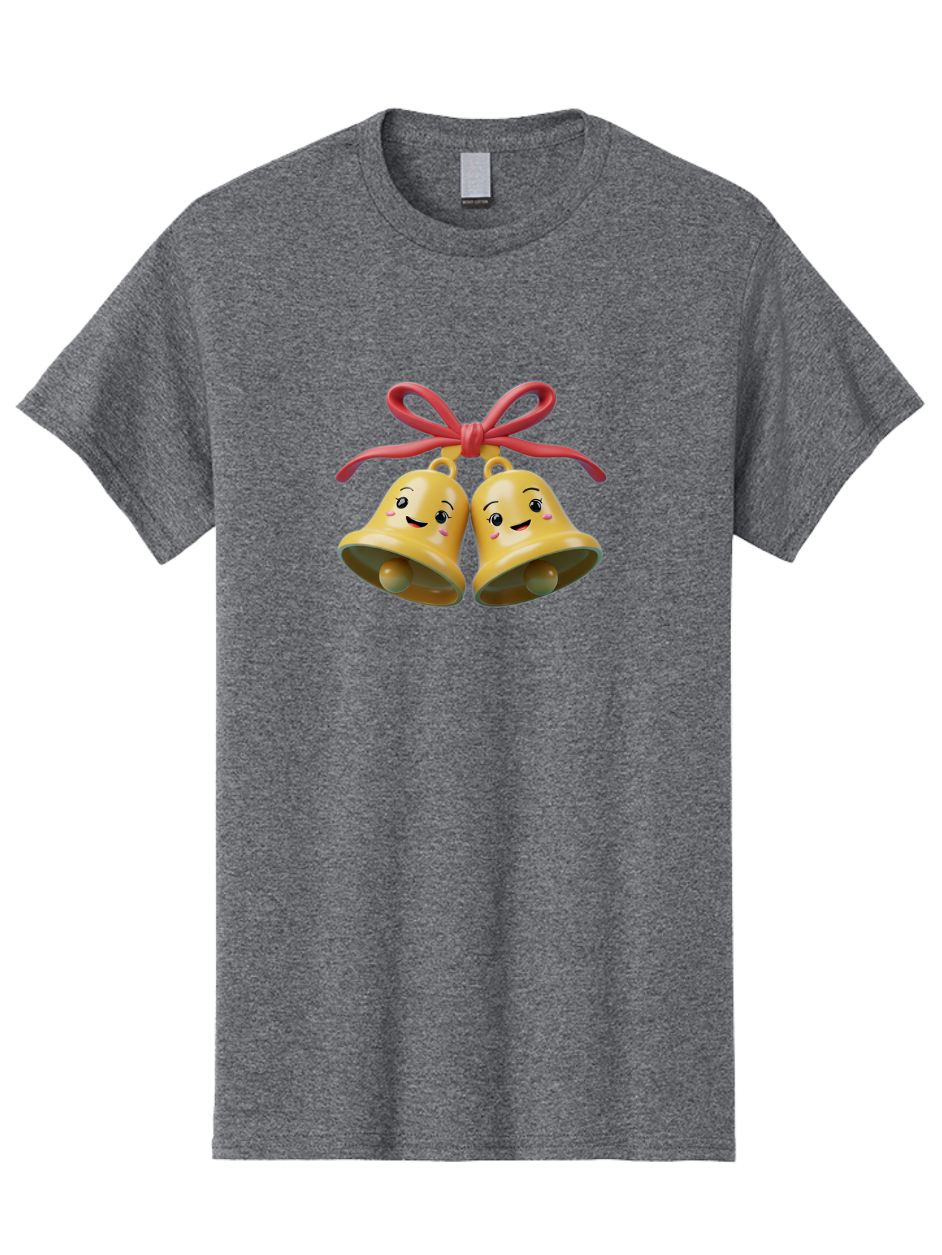 Smiling-Bells Men'S Graphic Tee, 100% Cotton, Comfortable Casual Summer Wear, Machine Washable, Smiling Bells, Cute Cartoon Characters, Festive Decorations, Joyful Atmosphere, Happy Emotions, Shiny Yellow Bells, Red Ribbon, Holiday Cheer, Bab405