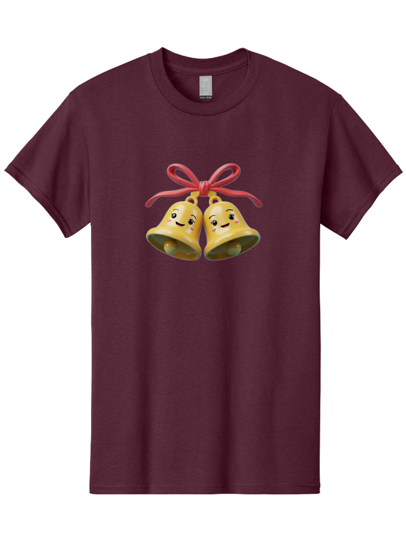 Smiling-Bells Men'S Graphic Tee, 100% Cotton, Comfortable Casual Summer Wear, Machine Washable, Smiling Bells, Cute Cartoon Characters, Festive Decorations, Joyful Atmosphere, Happy Emotions, Shiny Yellow Bells, Red Ribbon, Holiday Cheer, Bab405