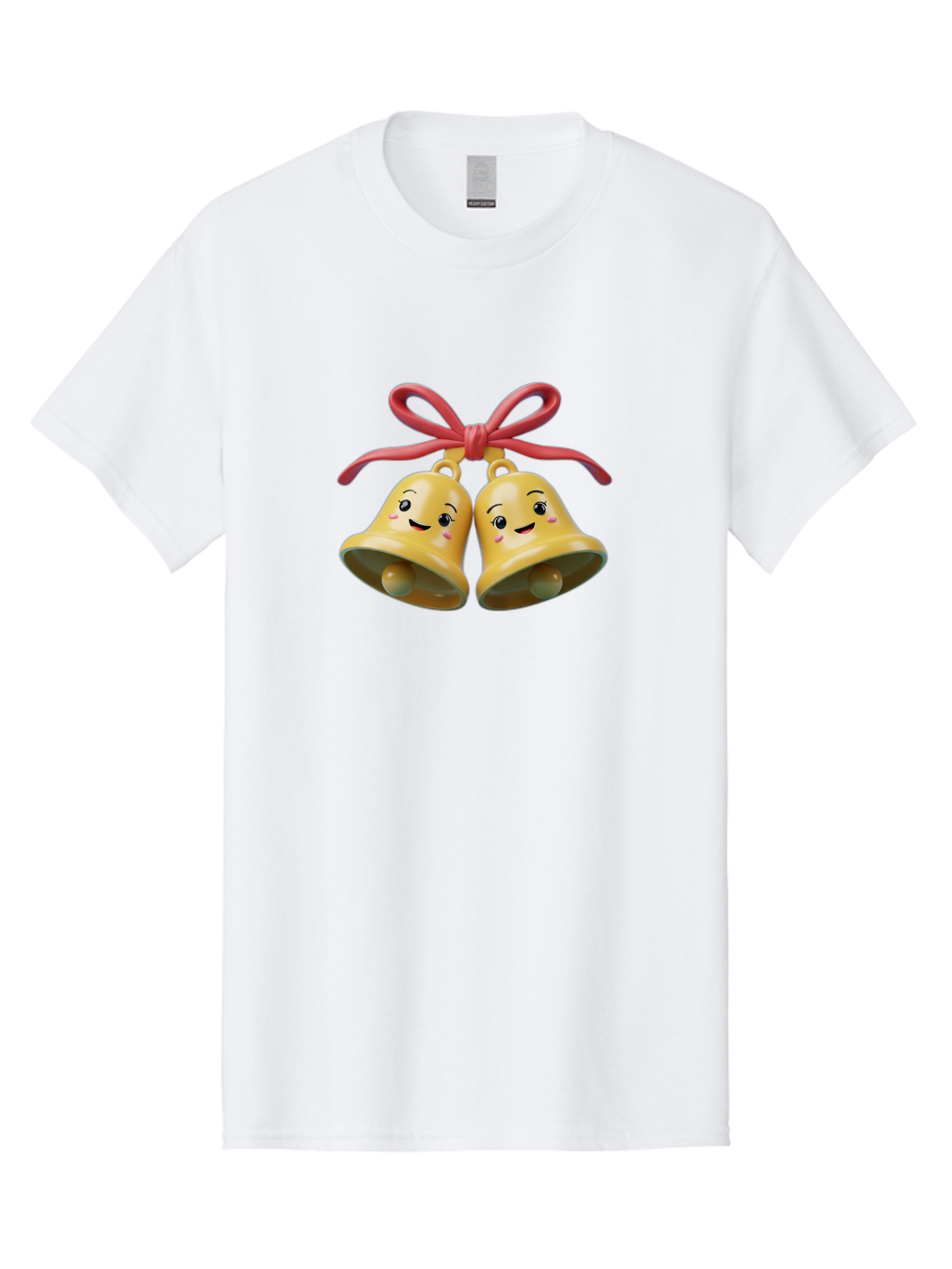Smiling-Bells Men'S Graphic Tee, 100% Cotton, Comfortable Casual Summer Wear, Machine Washable, Smiling Bells, Cute Cartoon Characters, Festive Decorations, Joyful Atmosphere, Happy Emotions, Shiny Yellow Bells, Red Ribbon, Holiday Cheer, Bab405