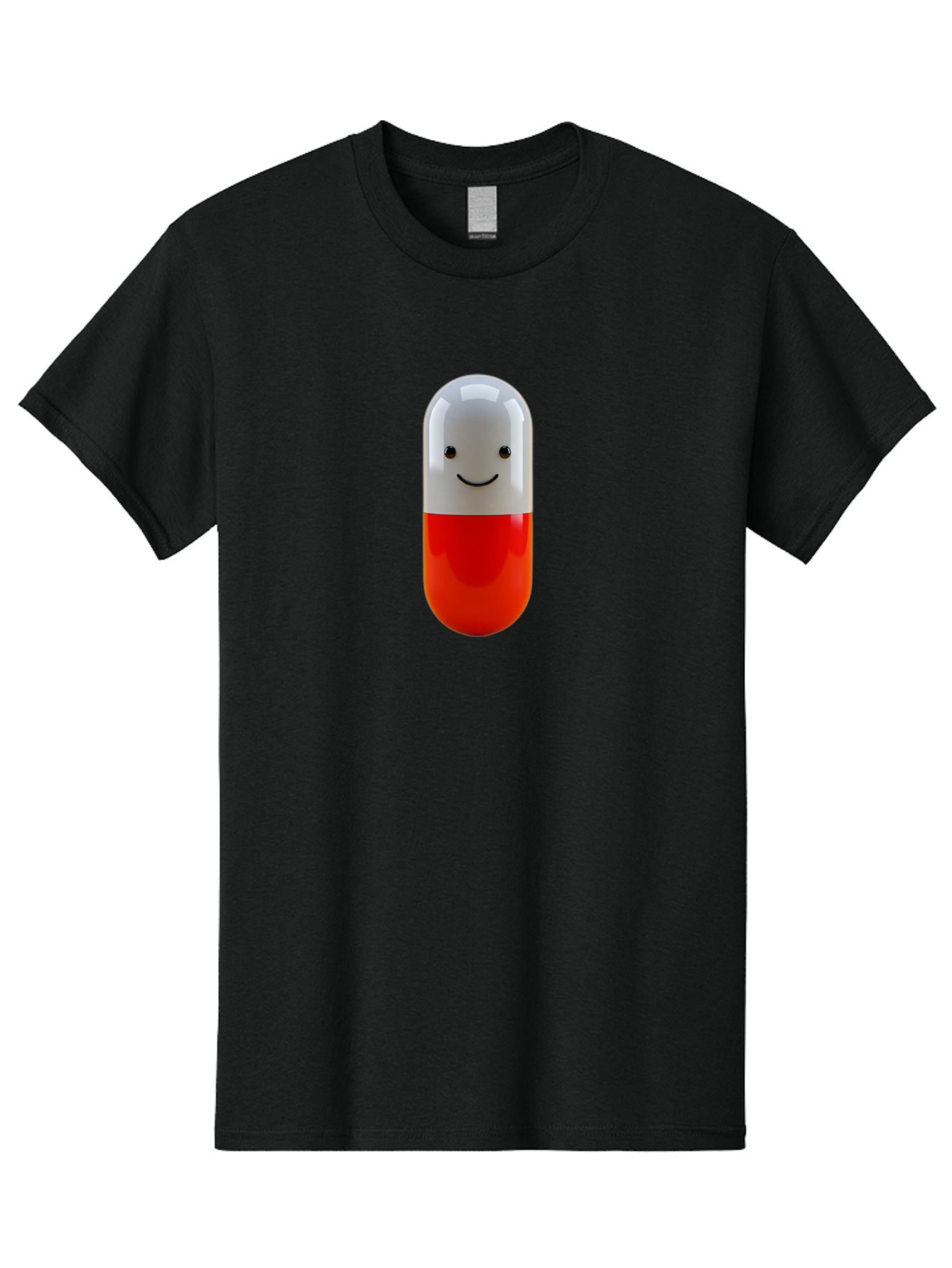 Smiling-Capsule Men'S Graphic Tee, 100% Cotton, Comfortable Casual Summer Wear, Machine Washable, Red And White Capsule, Smiling Face, Cartoon Character, Medicine, Pharmaceutical, Health Supplement, Happy Pill, Medication, Wellness Bab408