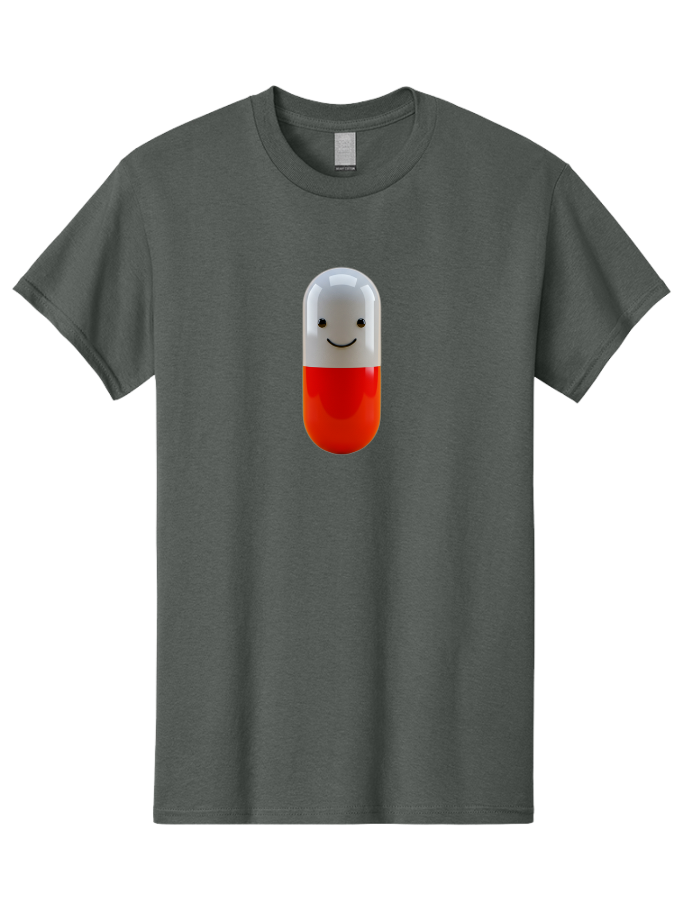 Smiling-Capsule Men'S Graphic Tee, 100% Cotton, Comfortable Casual Summer Wear, Machine Washable, Red And White Capsule, Smiling Face, Cartoon Character, Medicine, Pharmaceutical, Health Supplement, Happy Pill, Medication, Wellness Bab408