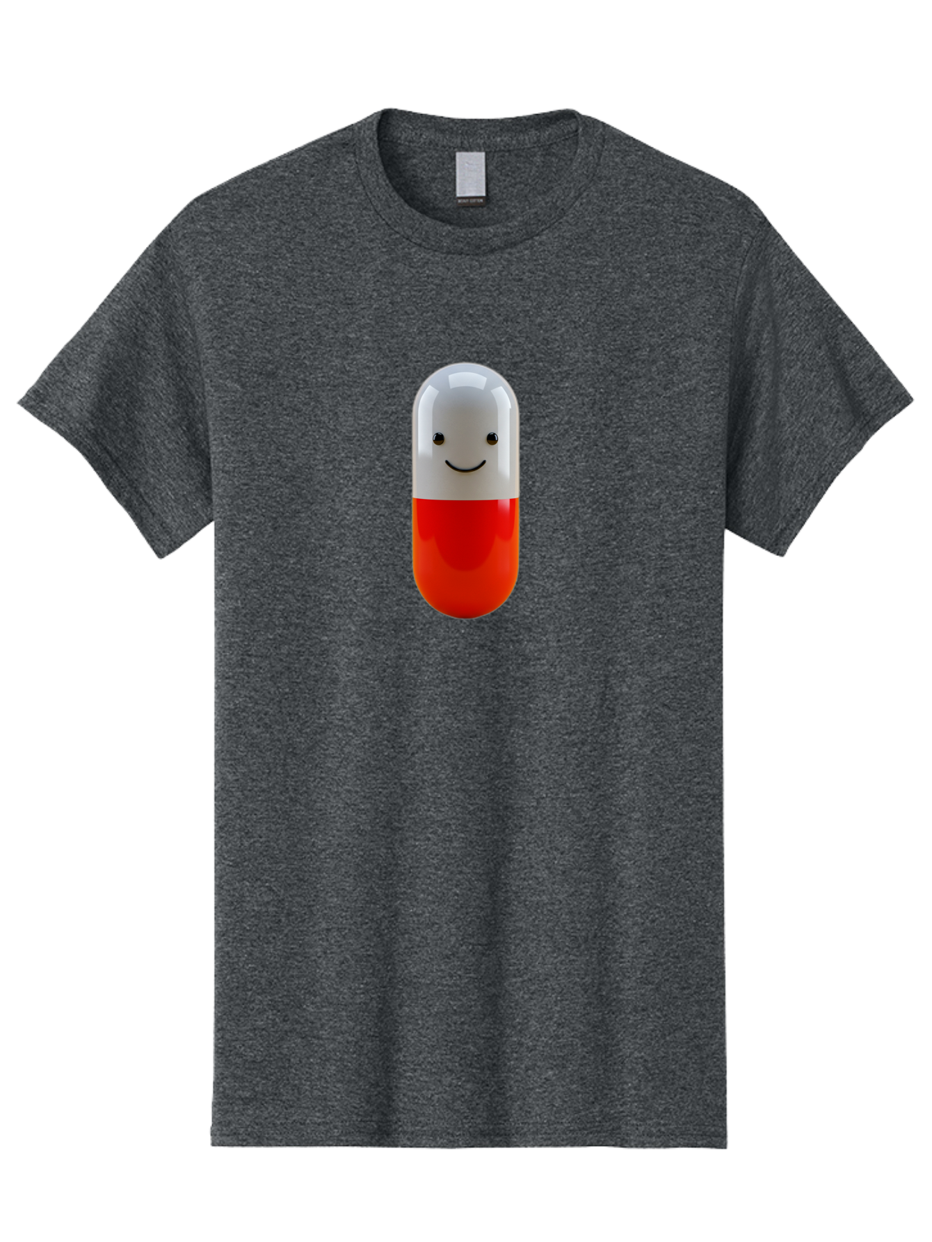 Smiling-Capsule Men'S Graphic Tee, 100% Cotton, Comfortable Casual Summer Wear, Machine Washable, Red And White Capsule, Smiling Face, Cartoon Character, Medicine, Pharmaceutical, Health Supplement, Happy Pill, Medication, Wellness Bab408