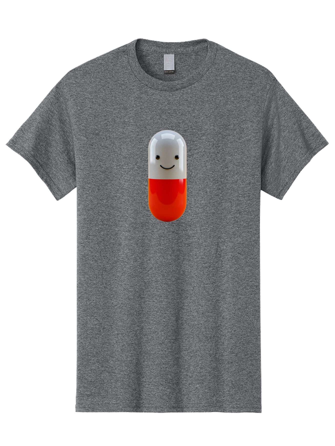 Smiling-Capsule Men'S Graphic Tee, 100% Cotton, Comfortable Casual Summer Wear, Machine Washable, Red And White Capsule, Smiling Face, Cartoon Character, Medicine, Pharmaceutical, Health Supplement, Happy Pill, Medication, Wellness Bab408