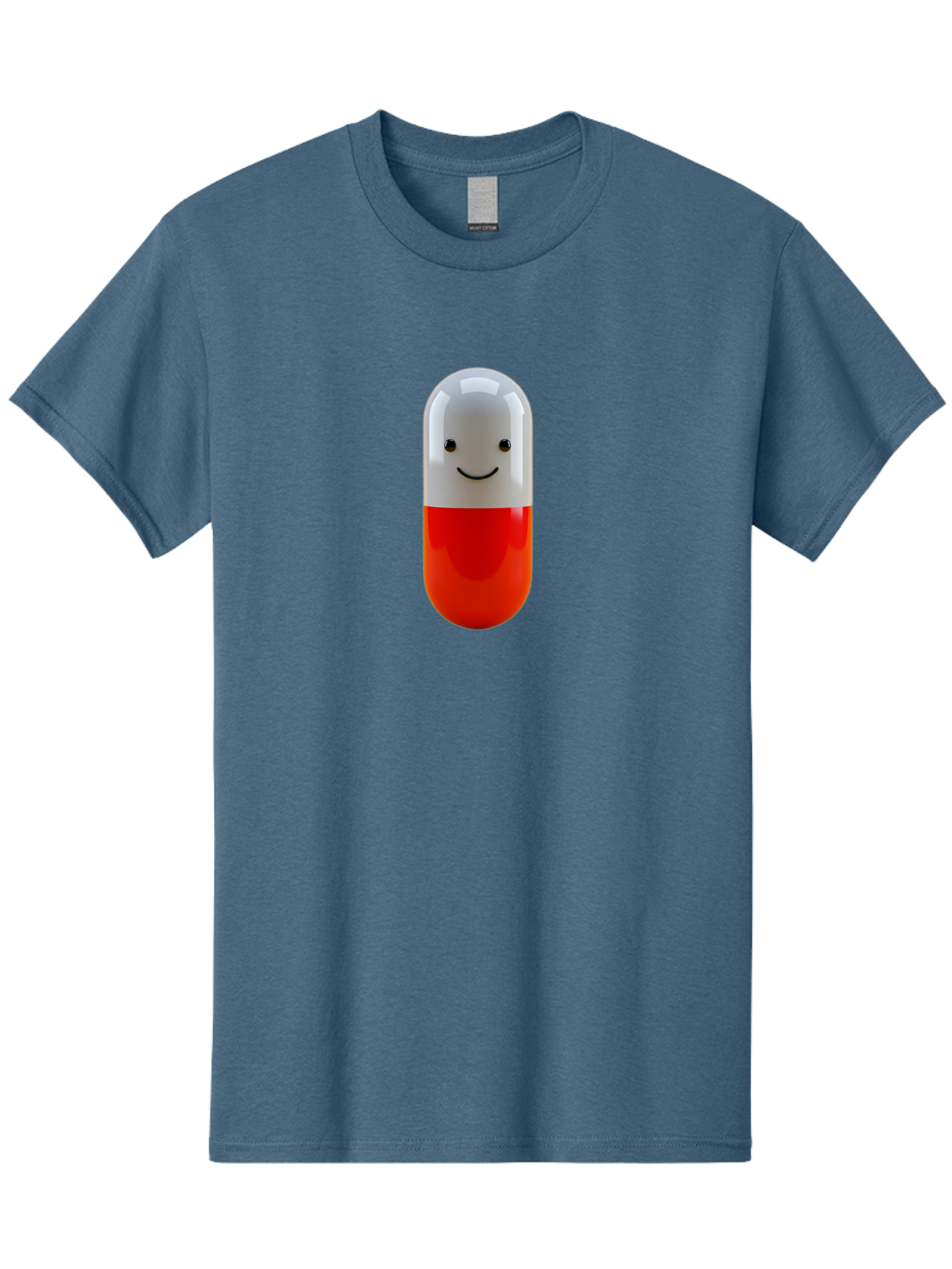 Smiling-Capsule Men'S Graphic Tee, 100% Cotton, Comfortable Casual Summer Wear, Machine Washable, Red And White Capsule, Smiling Face, Cartoon Character, Medicine, Pharmaceutical, Health Supplement, Happy Pill, Medication, Wellness Bab408