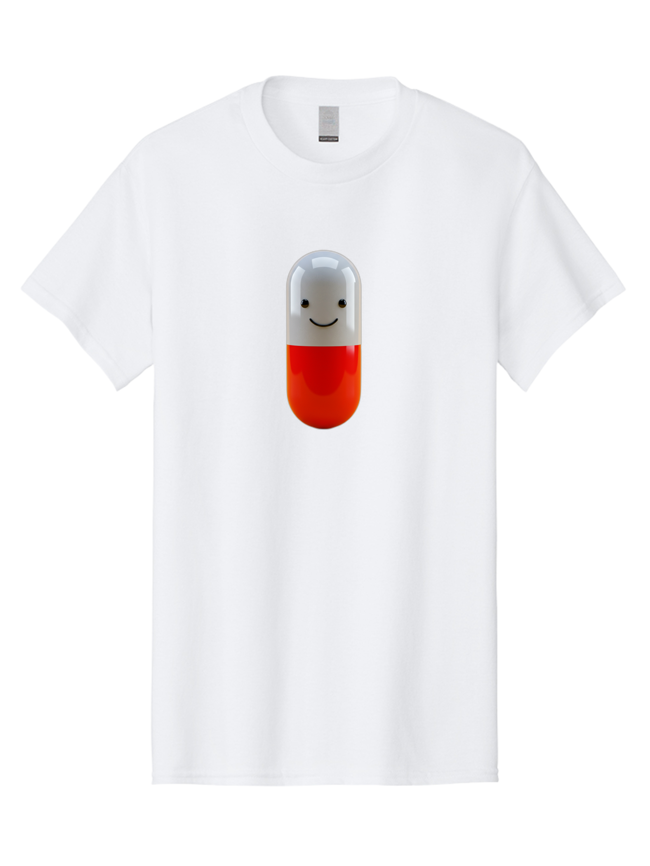 Smiling-Capsule Men'S Graphic Tee, 100% Cotton, Comfortable Casual Summer Wear, Machine Washable, Red And White Capsule, Smiling Face, Cartoon Character, Medicine, Pharmaceutical, Health Supplement, Happy Pill, Medication, Wellness Bab408