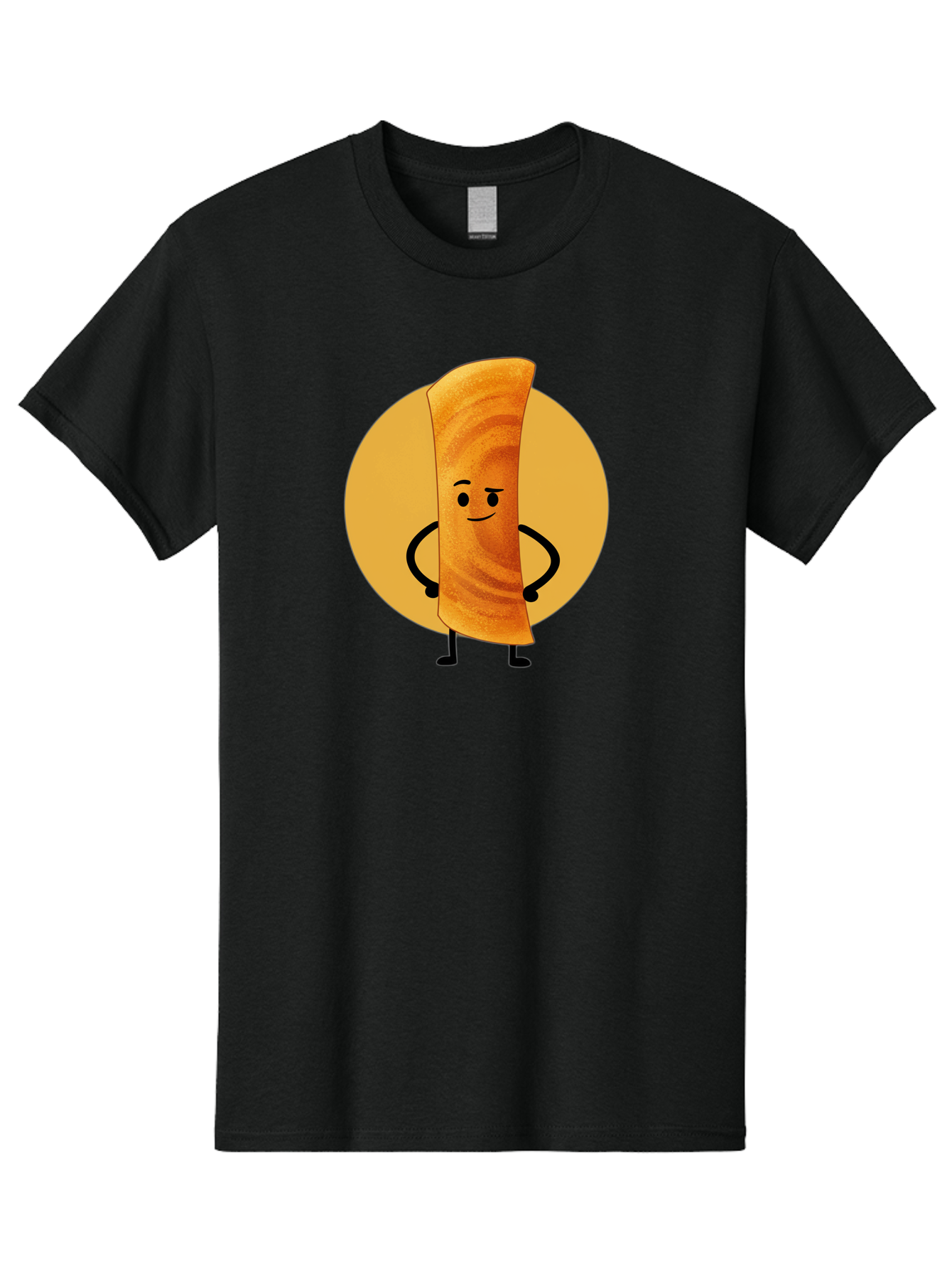 Smiling-Crepe Men'S Graphic Tee, 100% Cotton, Comfortable Casual Summer Wear, Machine Washable, Egg Roll Character, Cartoon Food, Smiling Face, Confident Pose, Black Legs, Yellow Circle, Cute Animation, Kawaii Design, Funny Illustration, Bab410