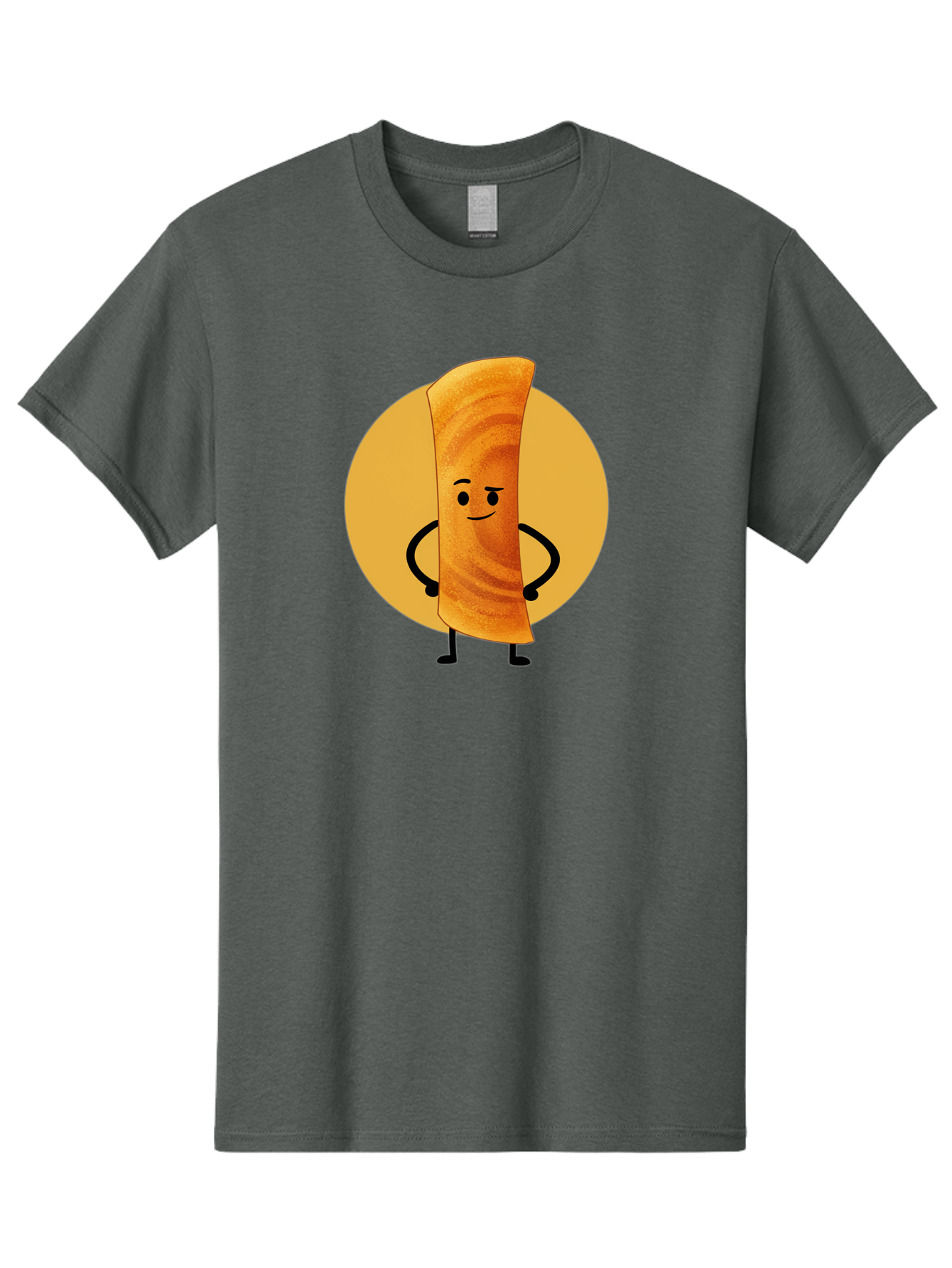 Smiling-Crepe Men'S Graphic Tee, 100% Cotton, Comfortable Casual Summer Wear, Machine Washable, Egg Roll Character, Cartoon Food, Smiling Face, Confident Pose, Black Legs, Yellow Circle, Cute Animation, Kawaii Design, Funny Illustration, Bab410