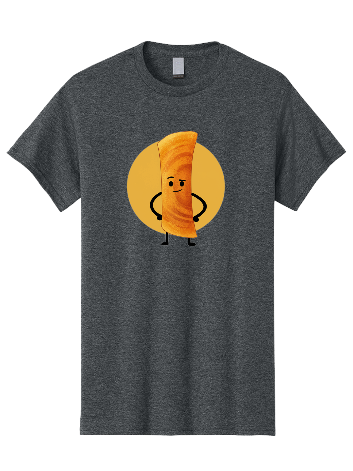 Smiling-Crepe Men'S Graphic Tee, 100% Cotton, Comfortable Casual Summer Wear, Machine Washable, Egg Roll Character, Cartoon Food, Smiling Face, Confident Pose, Black Legs, Yellow Circle, Cute Animation, Kawaii Design, Funny Illustration, Bab410