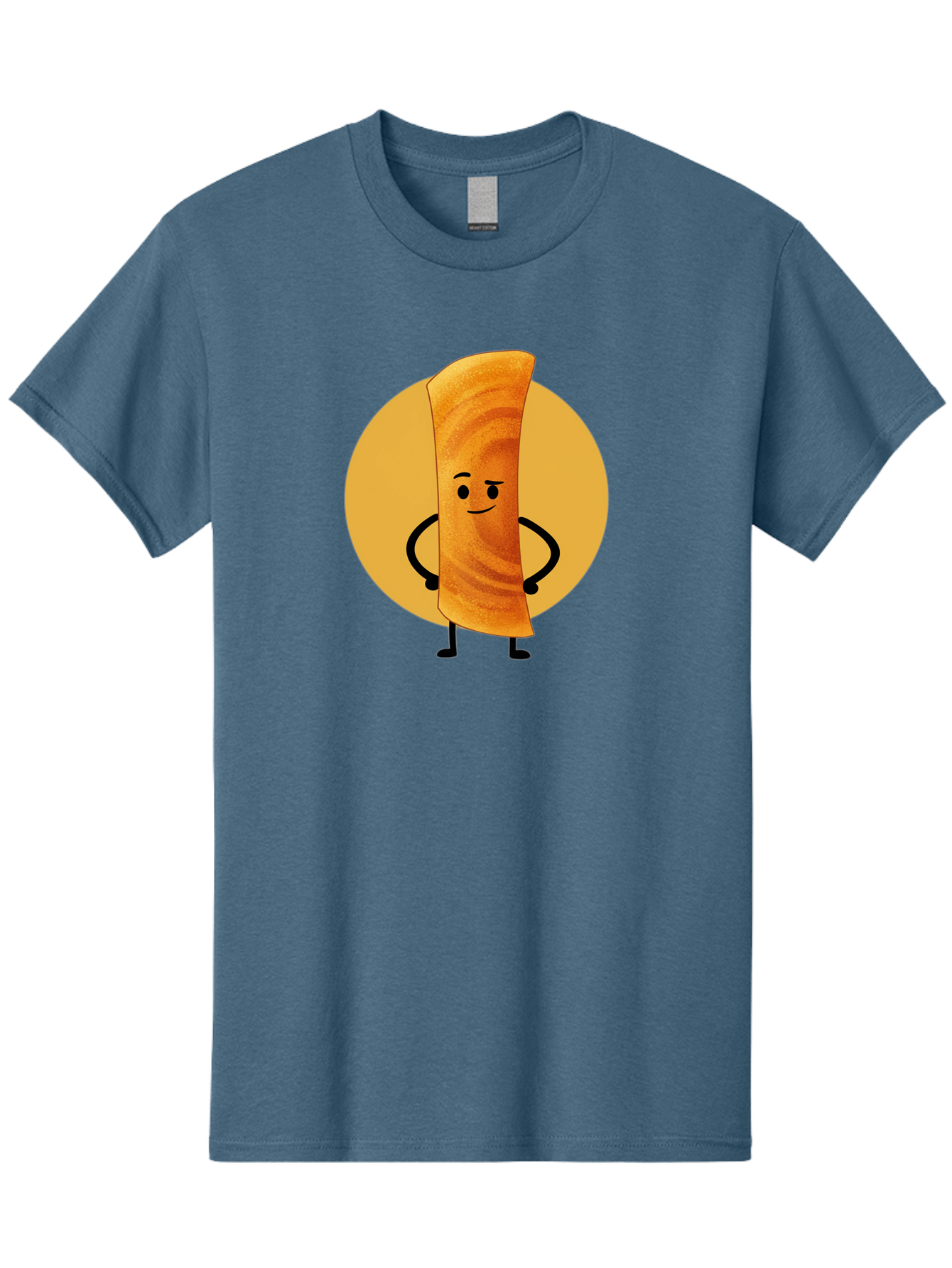 Smiling-Crepe Men'S Graphic Tee, 100% Cotton, Comfortable Casual Summer Wear, Machine Washable, Egg Roll Character, Cartoon Food, Smiling Face, Confident Pose, Black Legs, Yellow Circle, Cute Animation, Kawaii Design, Funny Illustration, Bab410