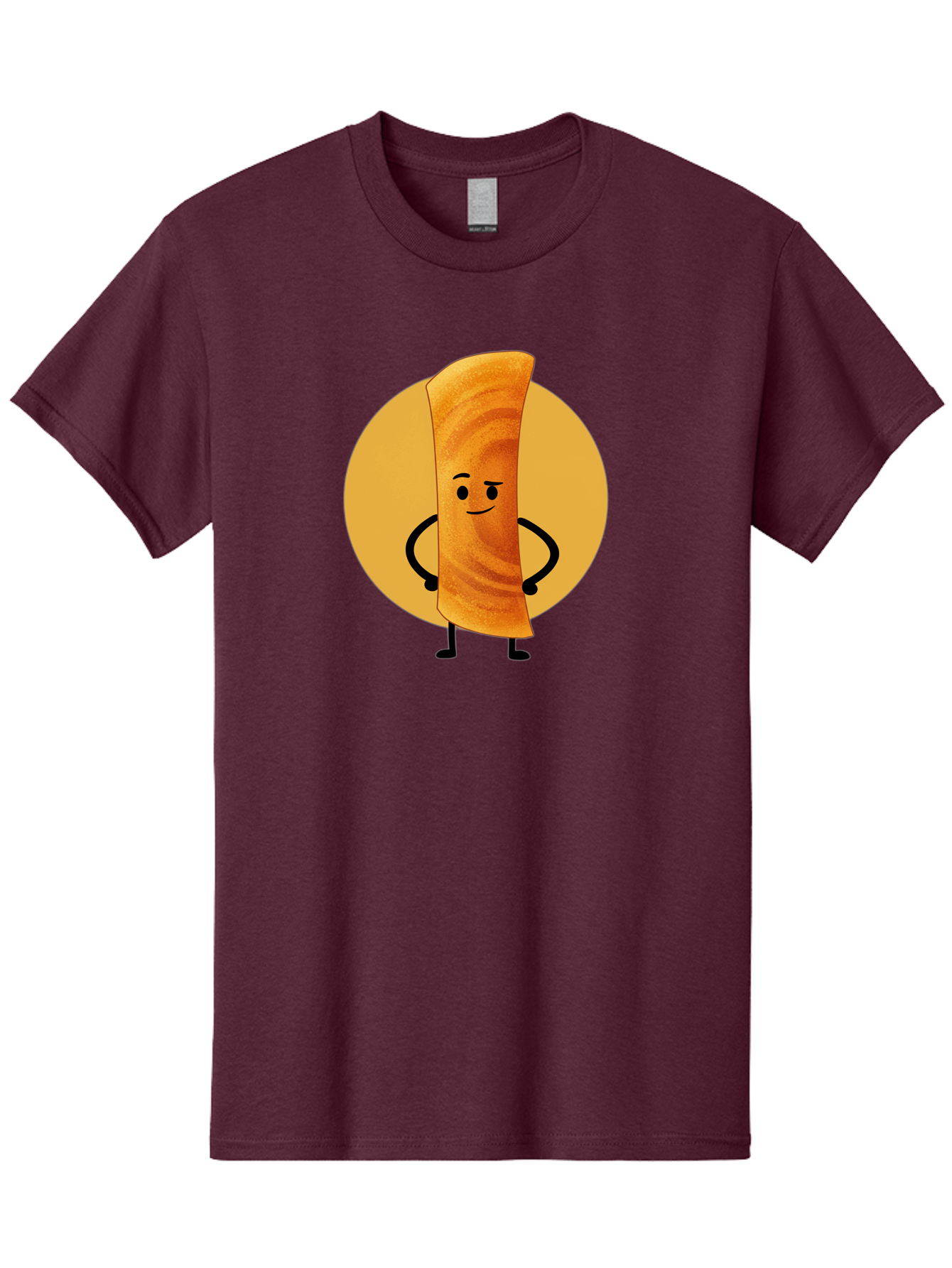Smiling-Crepe Men'S Graphic Tee, 100% Cotton, Comfortable Casual Summer Wear, Machine Washable, Egg Roll Character, Cartoon Food, Smiling Face, Confident Pose, Black Legs, Yellow Circle, Cute Animation, Kawaii Design, Funny Illustration, Bab410