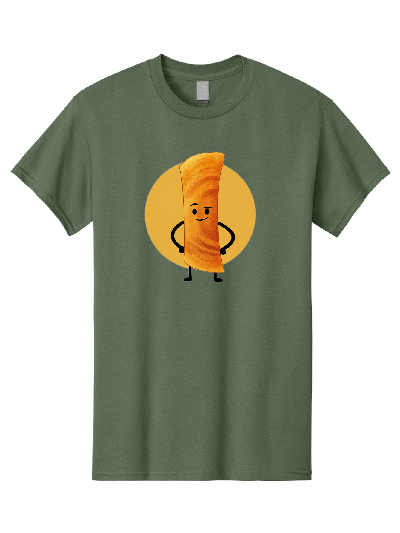 Smiling-Crepe Men'S Graphic Tee, 100% Cotton, Comfortable Casual Summer Wear, Machine Washable, Egg Roll Character, Cartoon Food, Smiling Face, Confident Pose, Black Legs, Yellow Circle, Cute Animation, Kawaii Design, Funny Illustration, Bab410