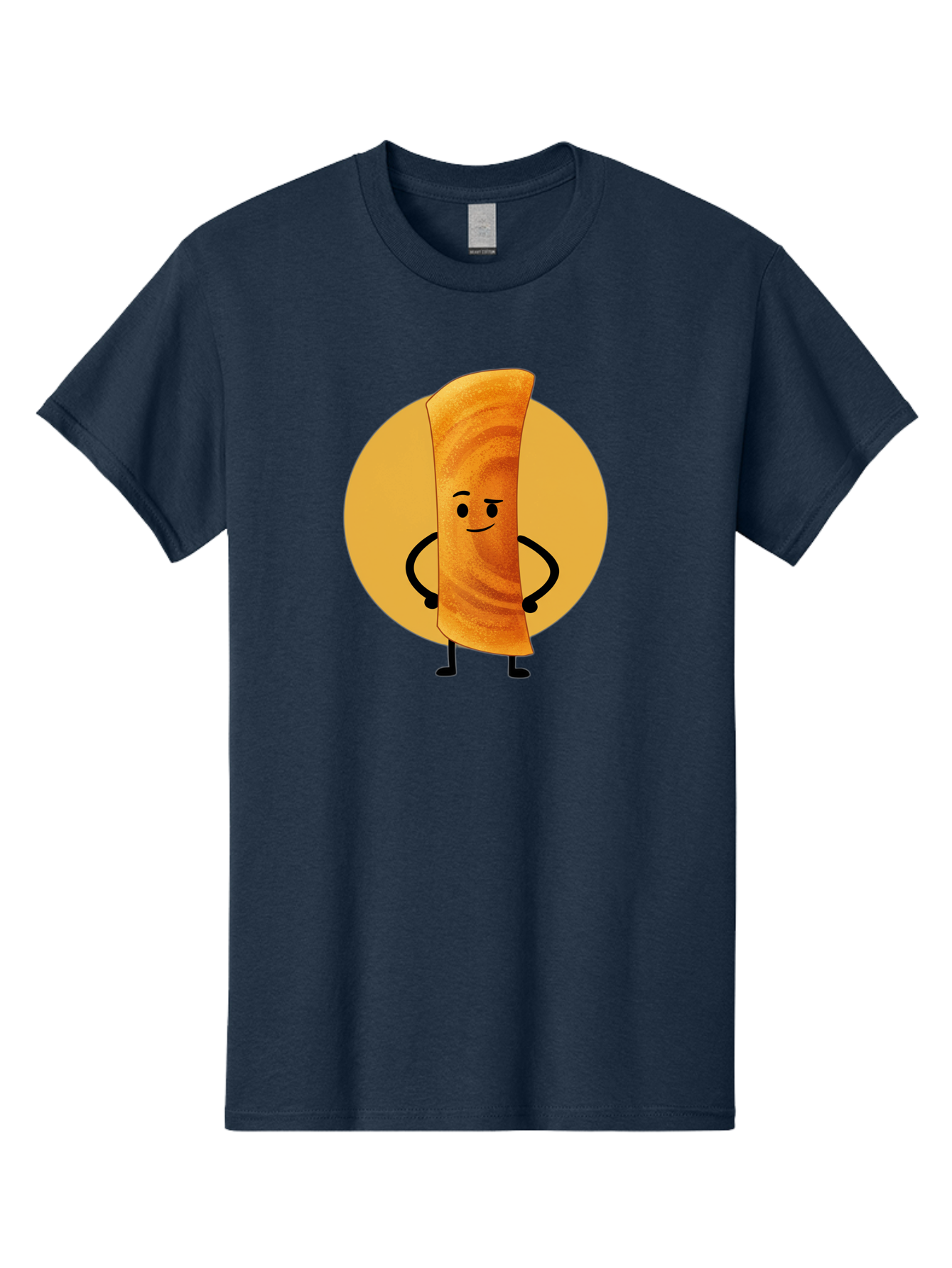 Smiling-Crepe Men'S Graphic Tee, 100% Cotton, Comfortable Casual Summer Wear, Machine Washable, Egg Roll Character, Cartoon Food, Smiling Face, Confident Pose, Black Legs, Yellow Circle, Cute Animation, Kawaii Design, Funny Illustration, Bab410